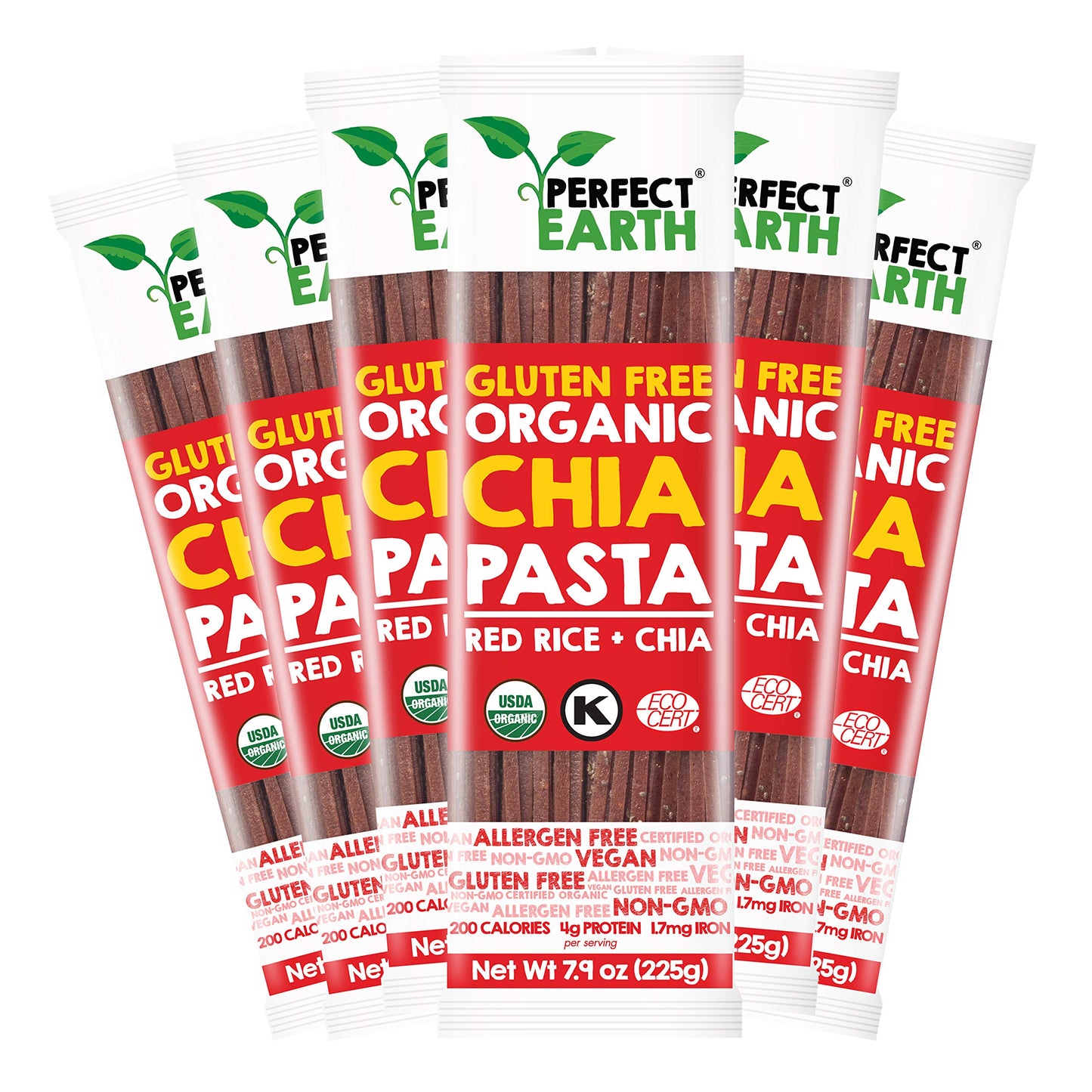 Perfect Earth Organic Red Rice Pasta with Chia Seeds - Organic, Vegan, Keto, Kosher, Allergen-Free, Gluten-Free, Low Carb Pasta - for Healthy