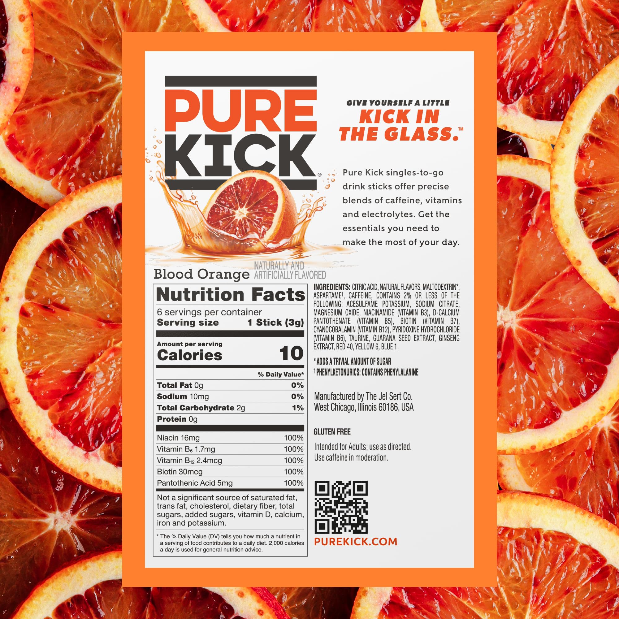 Pure Kick Energy Singles To Go Drink Mix, Blood Orange, Includes 1 Box with 6 Packets in each Box