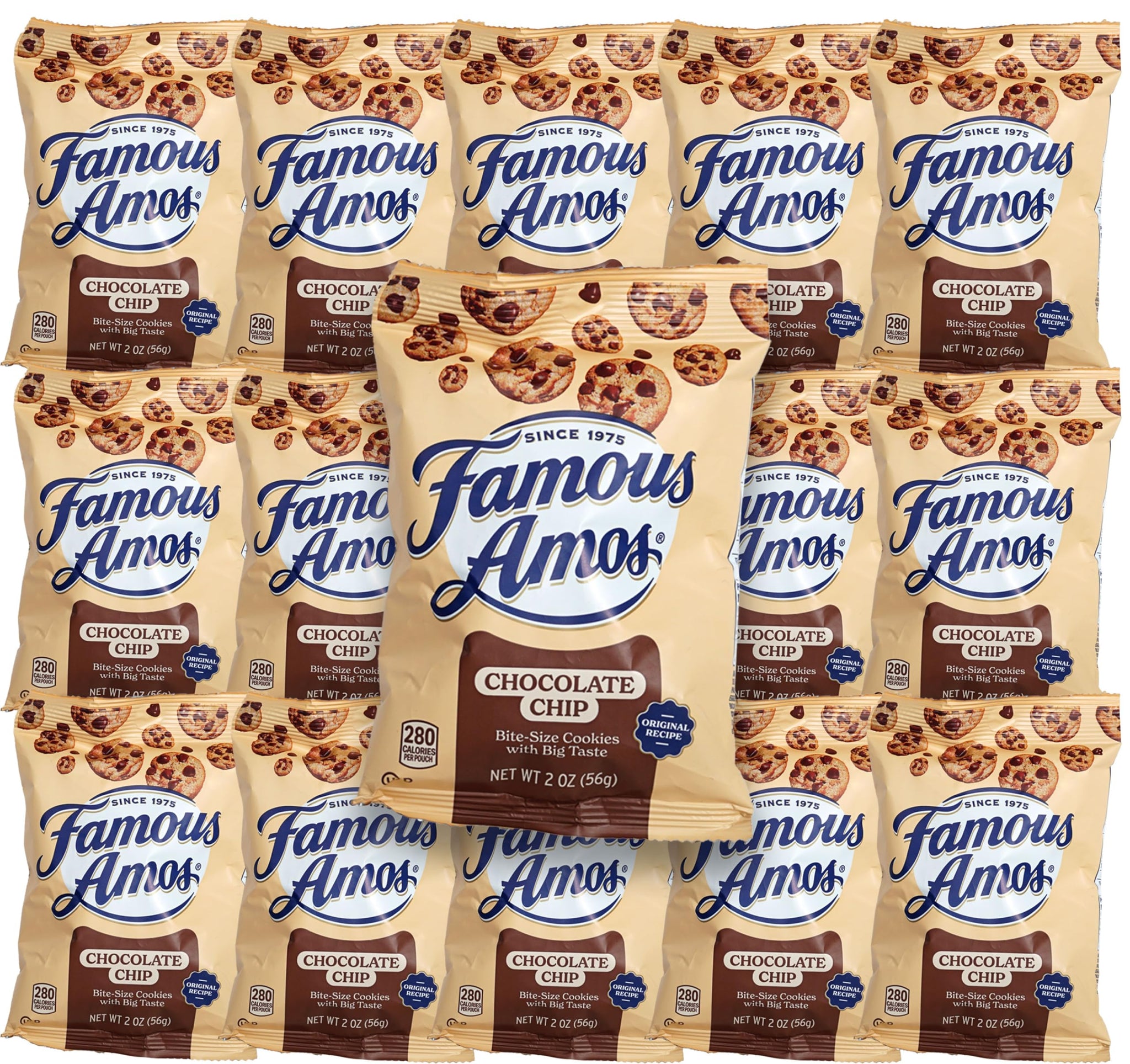 Famous Amos 2 oz., Pack of 15, Individual Bags of Famous Amos Chocolate Chip Cookies - Bulk Cookies Snacks