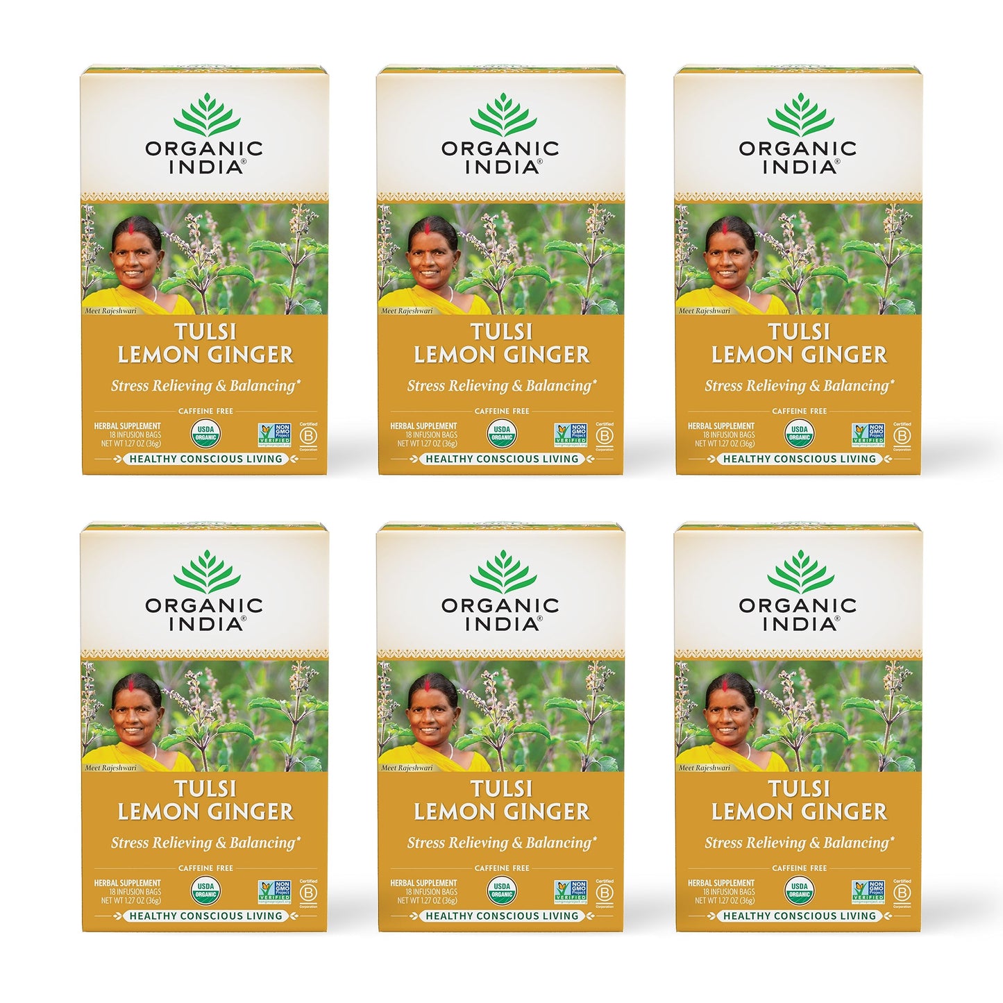 Organic India Tulsi Lemon Ginger Tea Bags - Herbal Tea, Stress Relieving & Reviving, Immune Support, Aids Digestion, Vegan, USDA Certified Organic