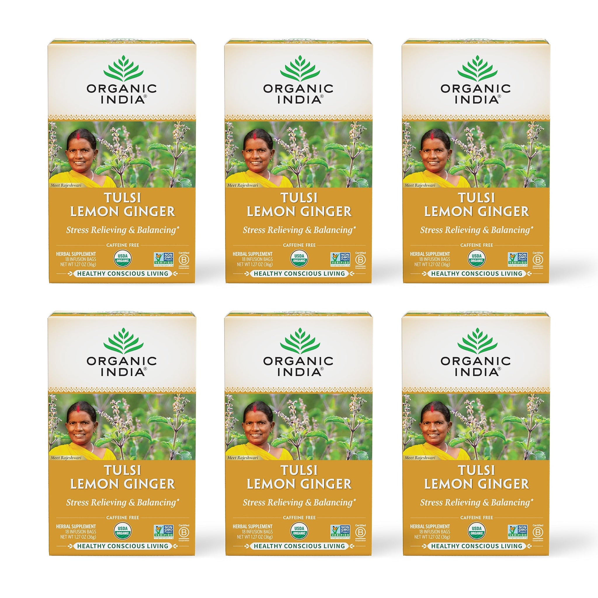 Organic India Tulsi Lemon Ginger Tea Bags - Herbal Tea, Stress Relieving & Reviving, Immune Support, Aids Digestion, Vegan, USDA Certified Organic