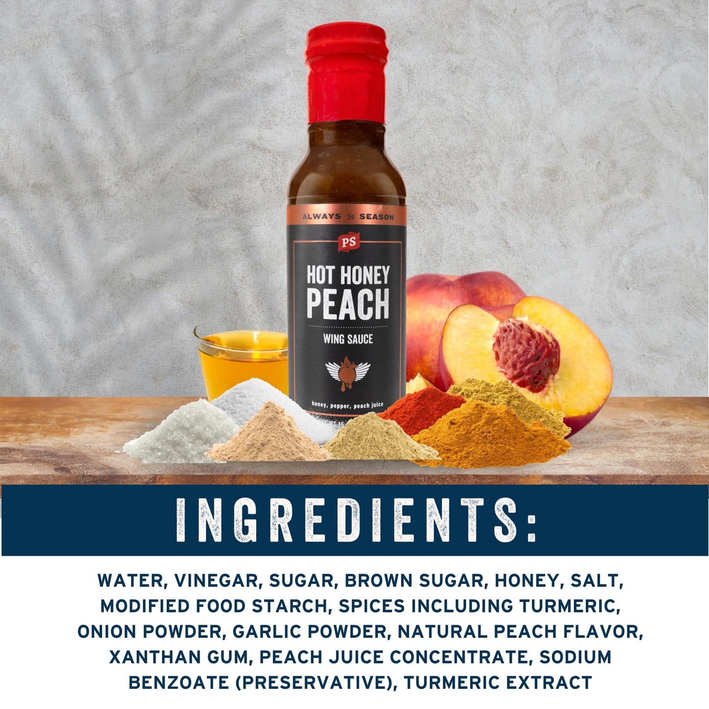 PS Seasoning Hot Honey Peach Chicken Wing Sauce - All-Purpose Hot Wing Sauce for Dipping, Tossing, Glazing, Marinating - Sweet and Spicy Honey