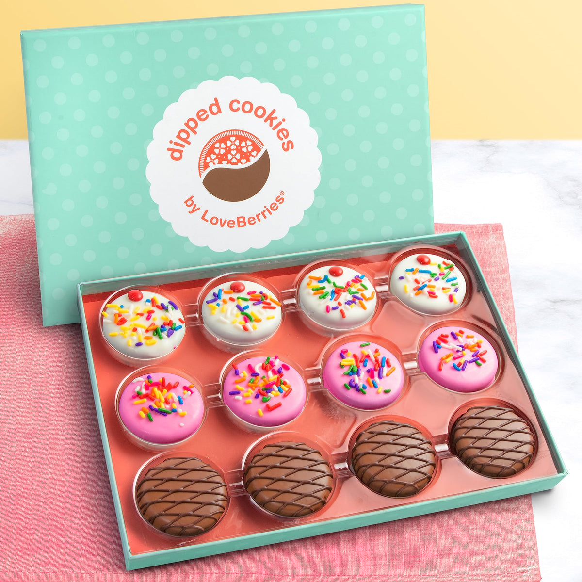 A Gift Inside Summer Fun Ice Cream Themed Chocolate Covered Sandwich Cookies Gift Box by Love Berries