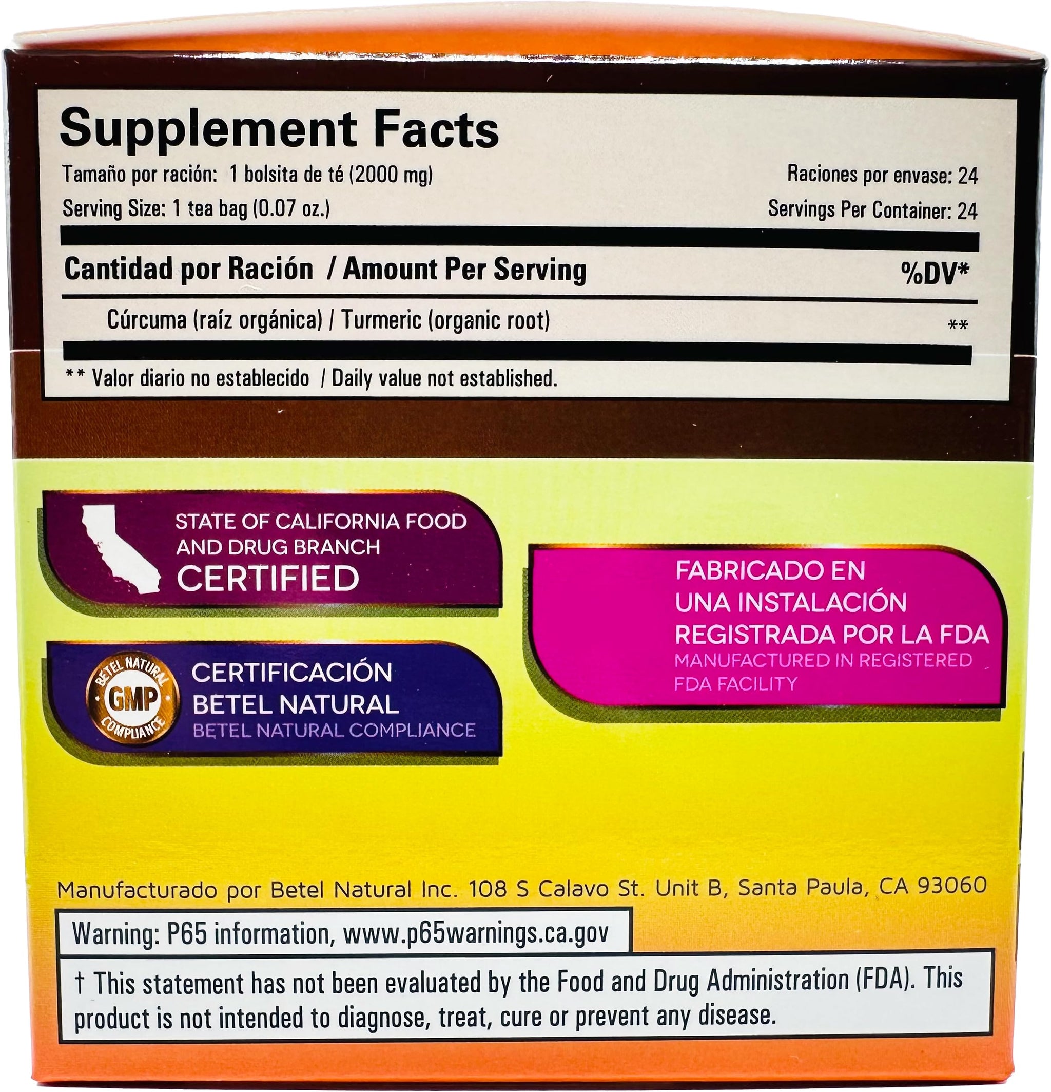Betel Natural Curcuma Turmeric Tea Amazing Inflammation Support - 24 Tea Bags
