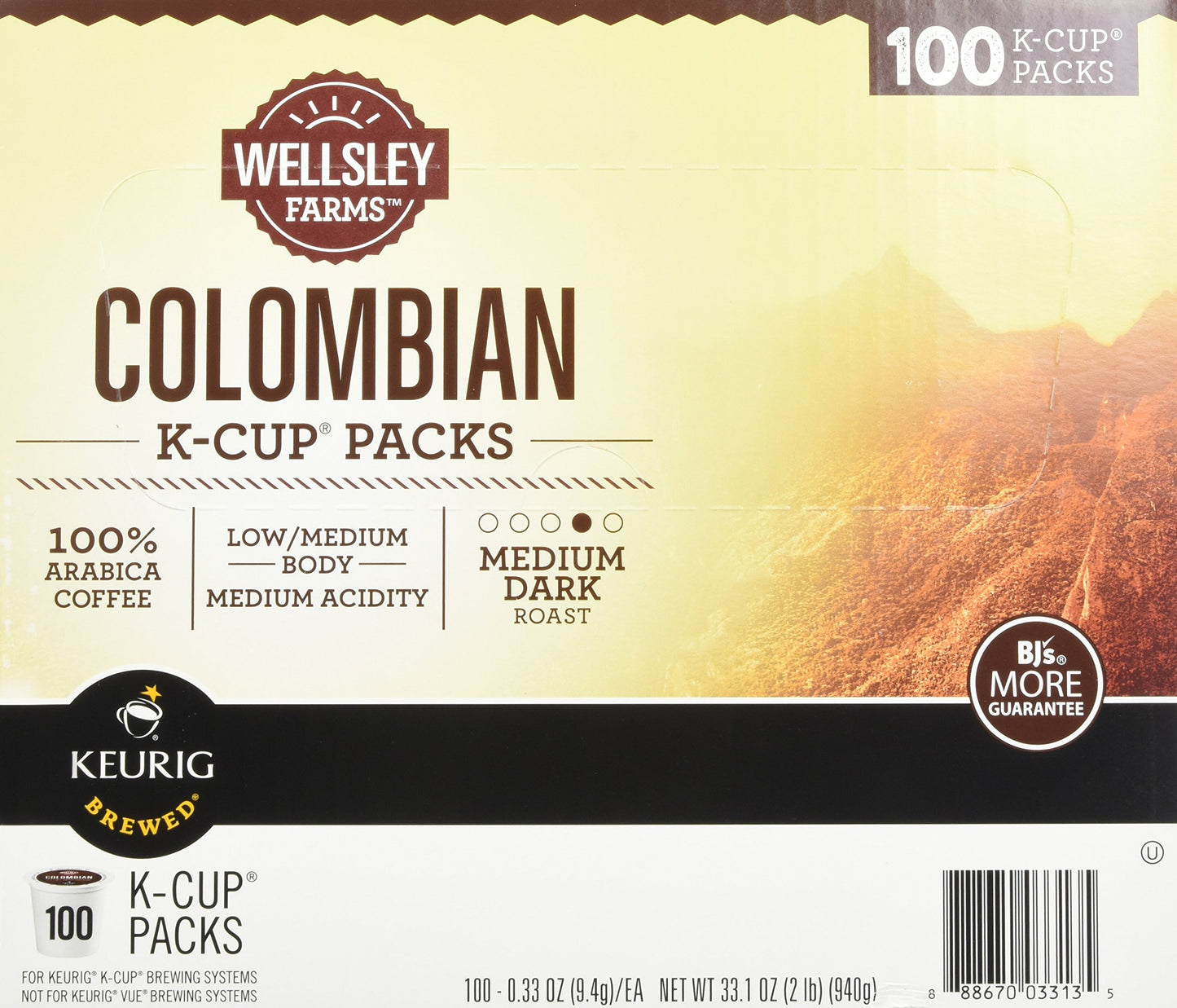 Wellsley Farms Colombian K Cup Pack, 100 ct. Net Wt 33.1 Oz,, ()
