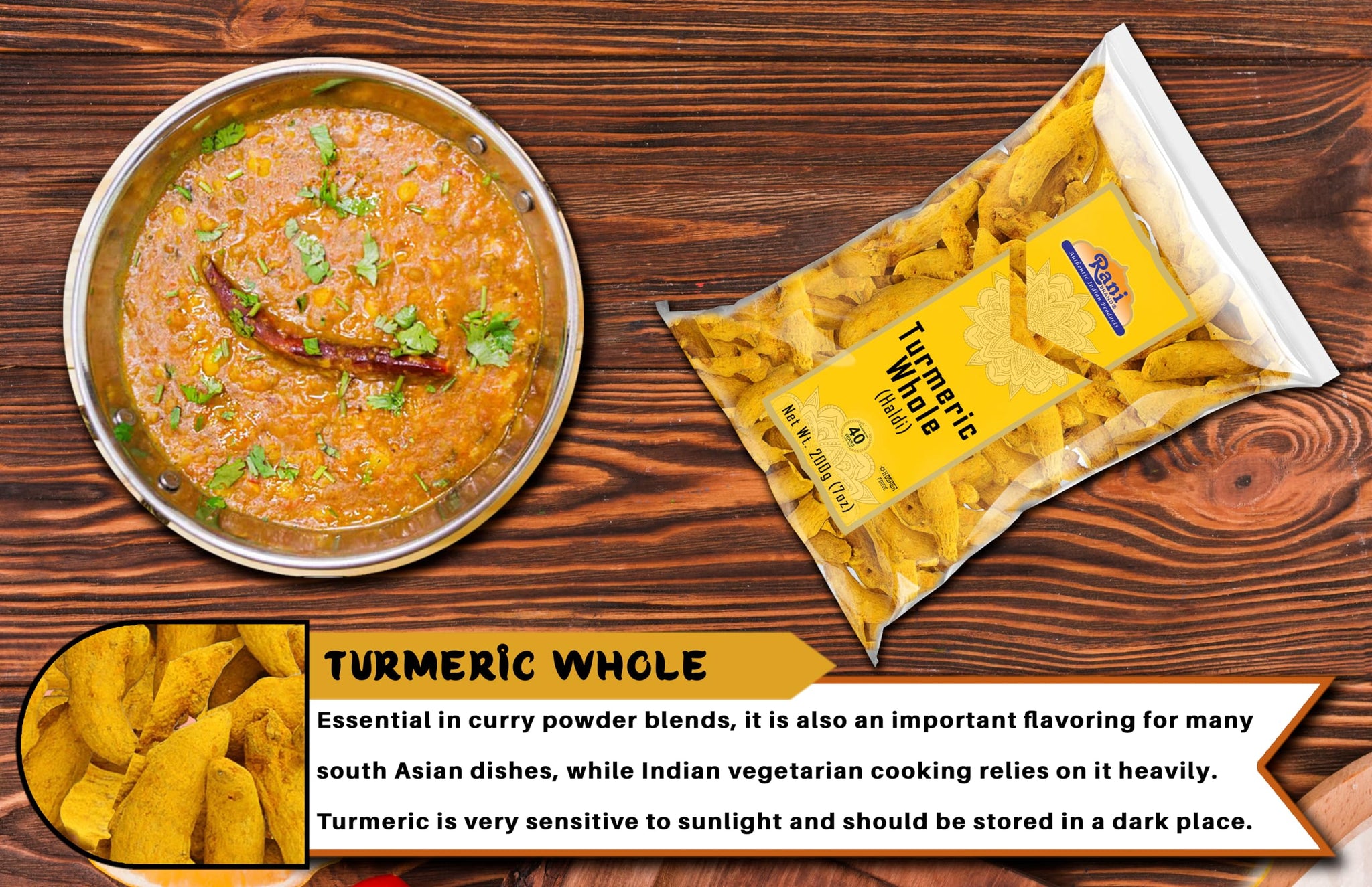 Rani Turmeric (Haldi) Root Whole Spice, Dried 7oz (200g) ~ All Natural | 100% Pure | Vegan | Gluten Friendly | NON-GMO | Kosher | Indian Origin
