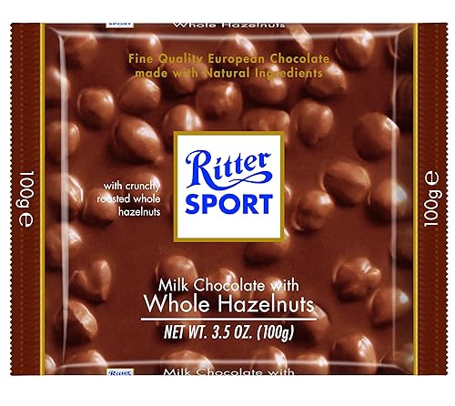 Ritter Sport, Milk Chocolate with Whole Hazelnuts (Pillow Pack), 3.5-Ounce Bars (Pack of 8)
