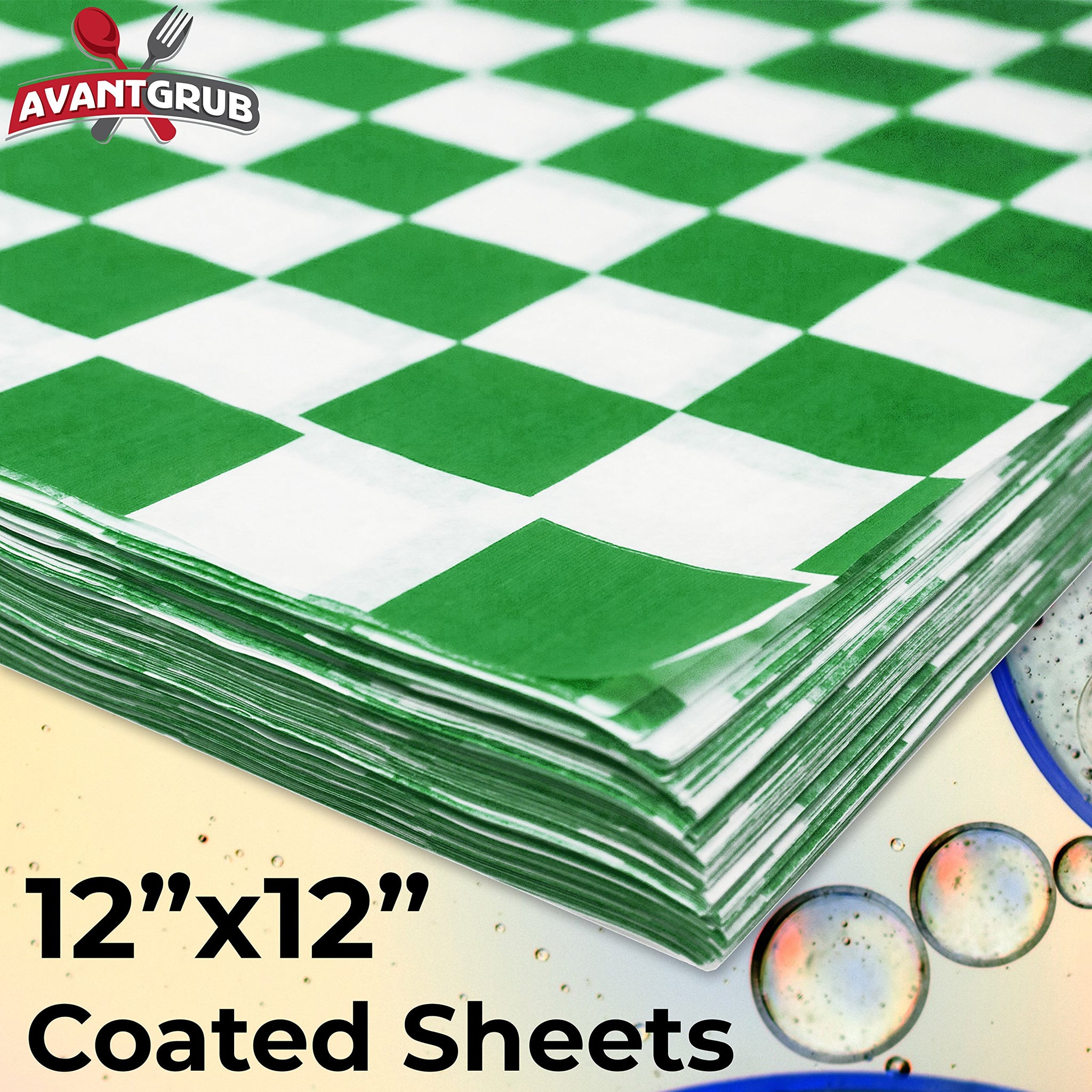 Avant Grub Deli Paper 300 Sheets. Turn Your Backyard Cookout Party into a Special Event with Green & White Checkered Food Wrapping Papers
