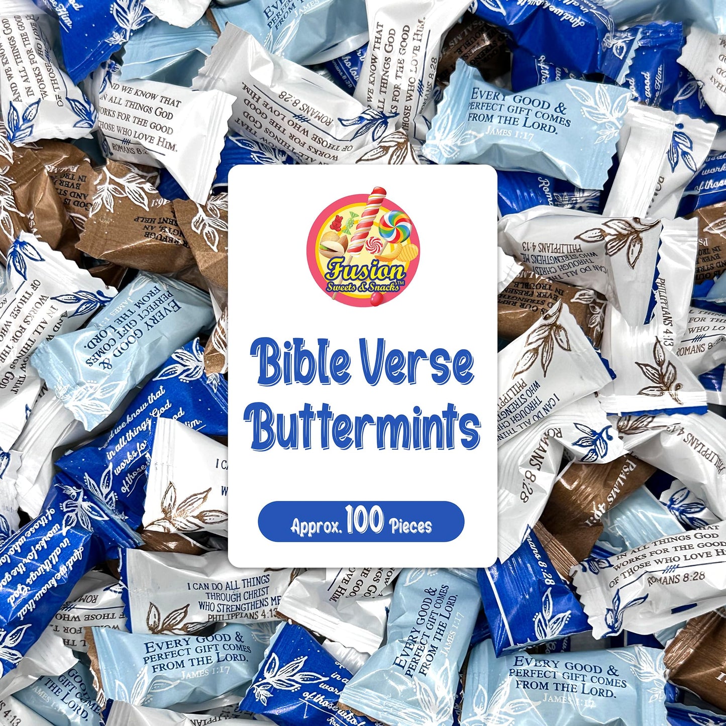 Bible Verse Buttermints 100 Count - Soft Butter Mints Individually Wrapped After Dinner Mint, Christian Scripture Candy, Thank You Party Mints