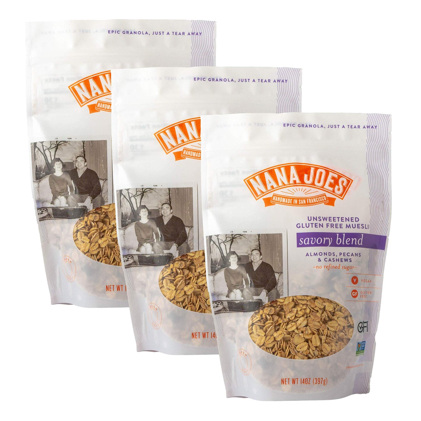 Nana Joes Granola Savory Blend | Pecan, Almond & Cashew | Handmade Gluten-Free, Vegan, Healthy, Plant-Based, Organic, No Refined Sugar or