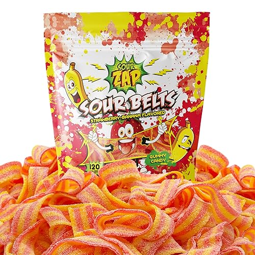 Sour Belts | Dye Free Candy | 8-Ounce Pack | Sour Gummy Candy with Strawberry-Banana Flavor | Fruity Belts for Snacking, Gifting and Decorating