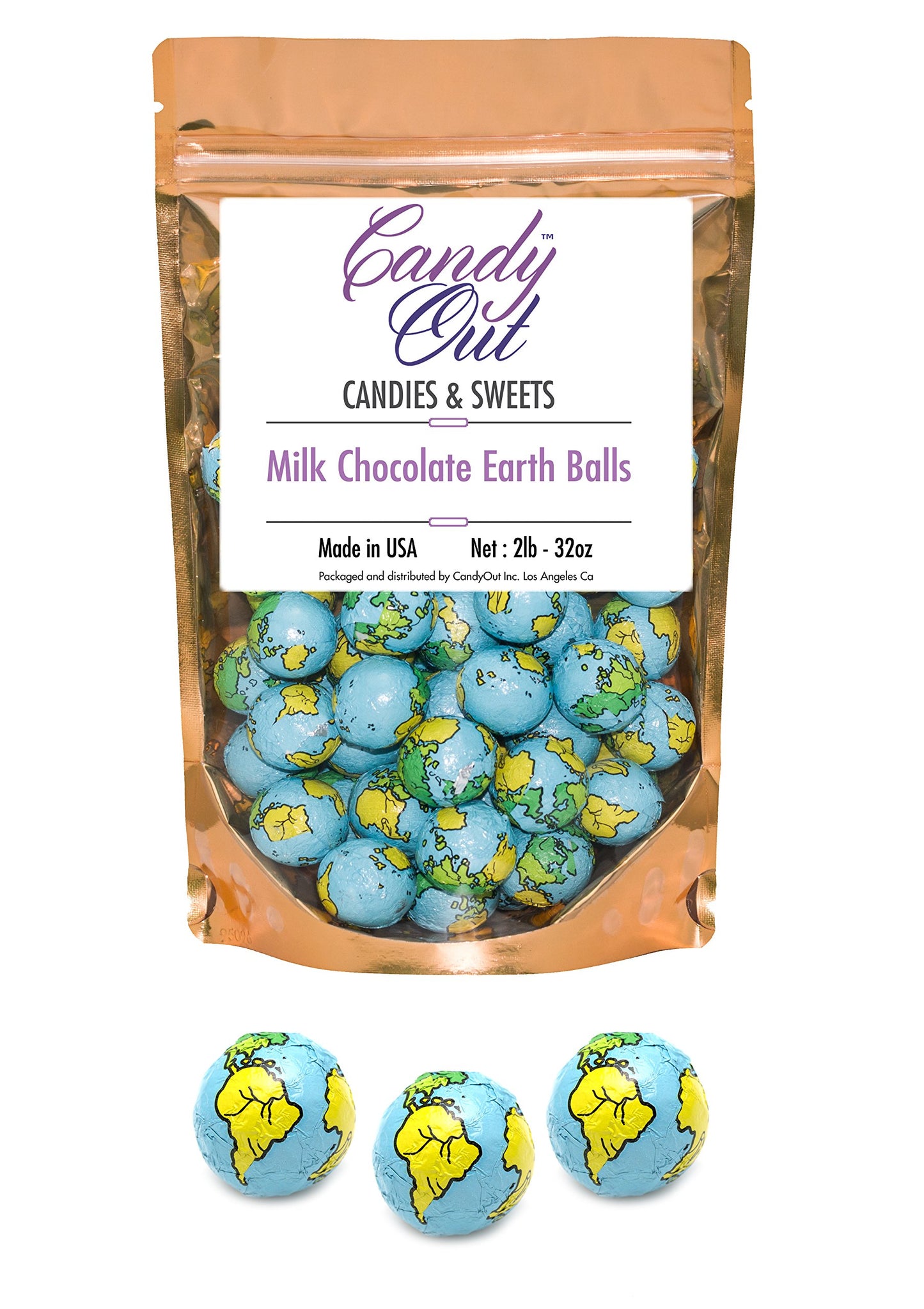 CandyOut Chocolate Earth Balls 2 Pound - Foil Wrapped Chocolate Candy in Sealed Bag