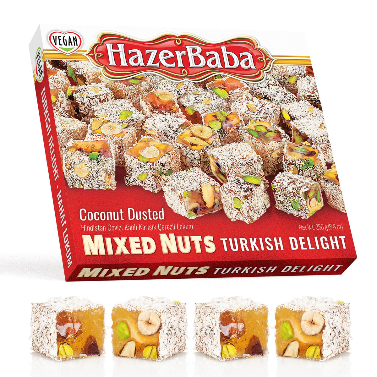 HazerBaba Coconut Dusted Turkish Delight Candy with Nuts, 8.8oz(Pack of 1)