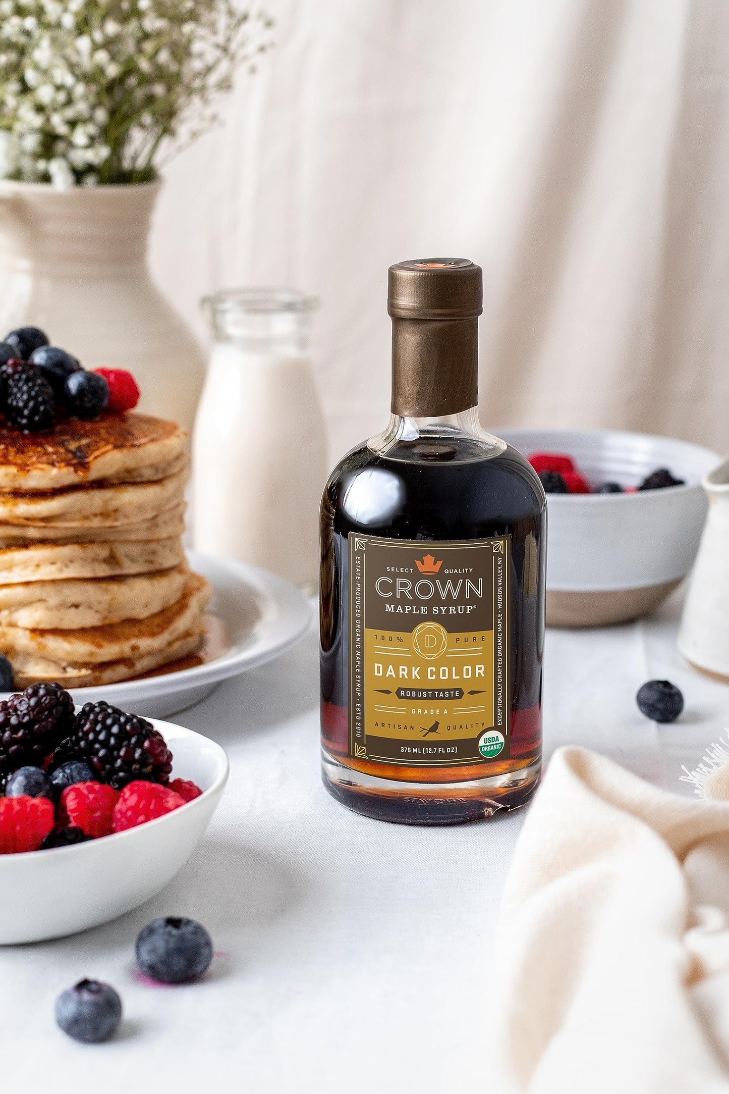 Crown Maple Certified Organic Dark Color Robust Taste Maple Syrup, Pure, Gluten Free, No Preservatives, Non-GMO pairs well with Pancakes, Coffee