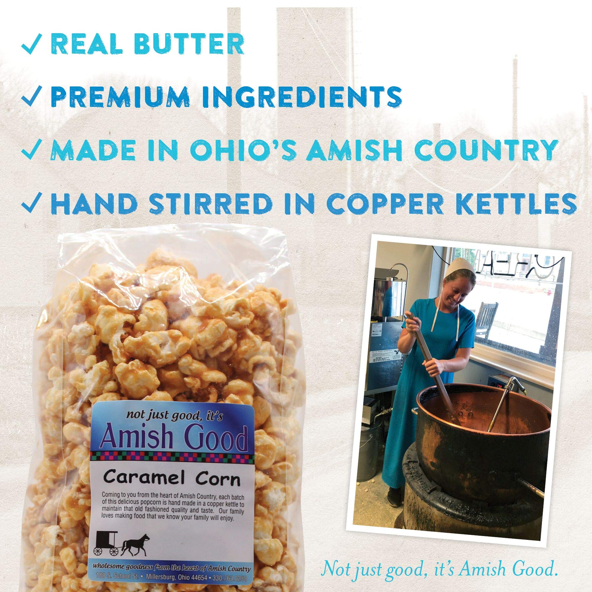 Amish Good 10 oz Caramel Popcorn 2 pack Handmade Gourmet Snack Our Copper Kettle Amish Made Fresh Caramel Flavored Popcorn Perfect For Carmel Corn