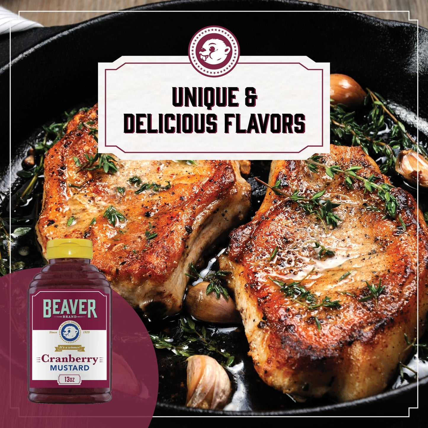 Beaver Brand Cranberry Mustard 13oz, Sweet & Tangy Mustard with Cranberries and Honey
