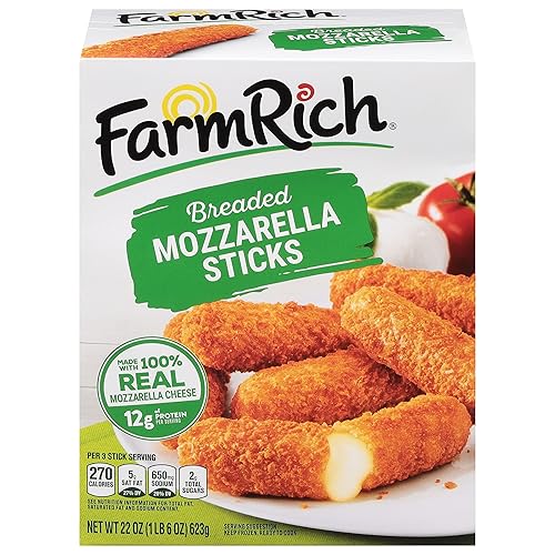 Farm Rich Breaded Mozzarella Cheese Sticks - Delicious Frozen 22 oz Party Appetizer & Snack, Made with 100% Real Mozzarella