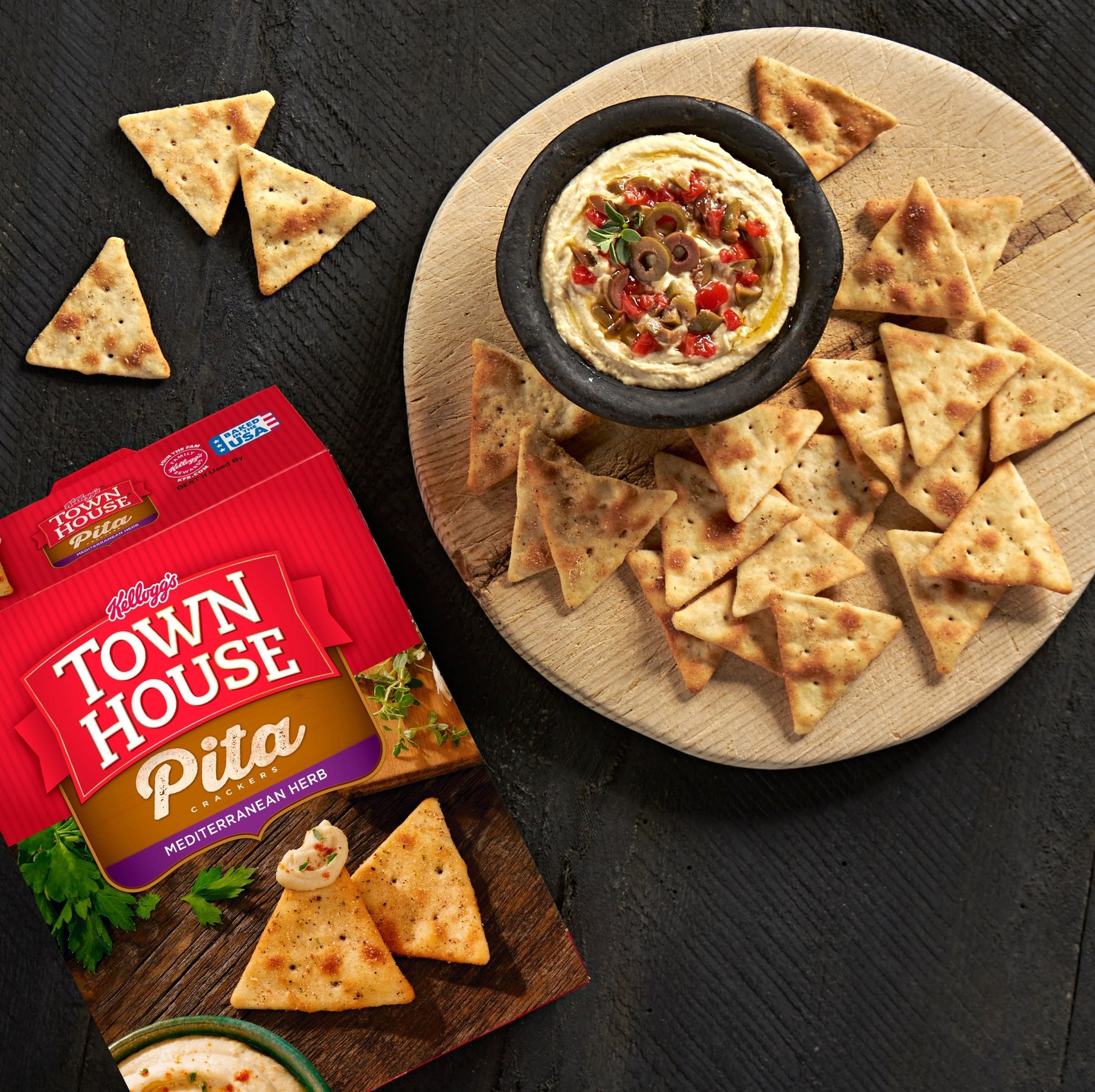 Town House Pita Crackers, Party Snacks, Game Day, Mediterranean Herb 9.5oz Box