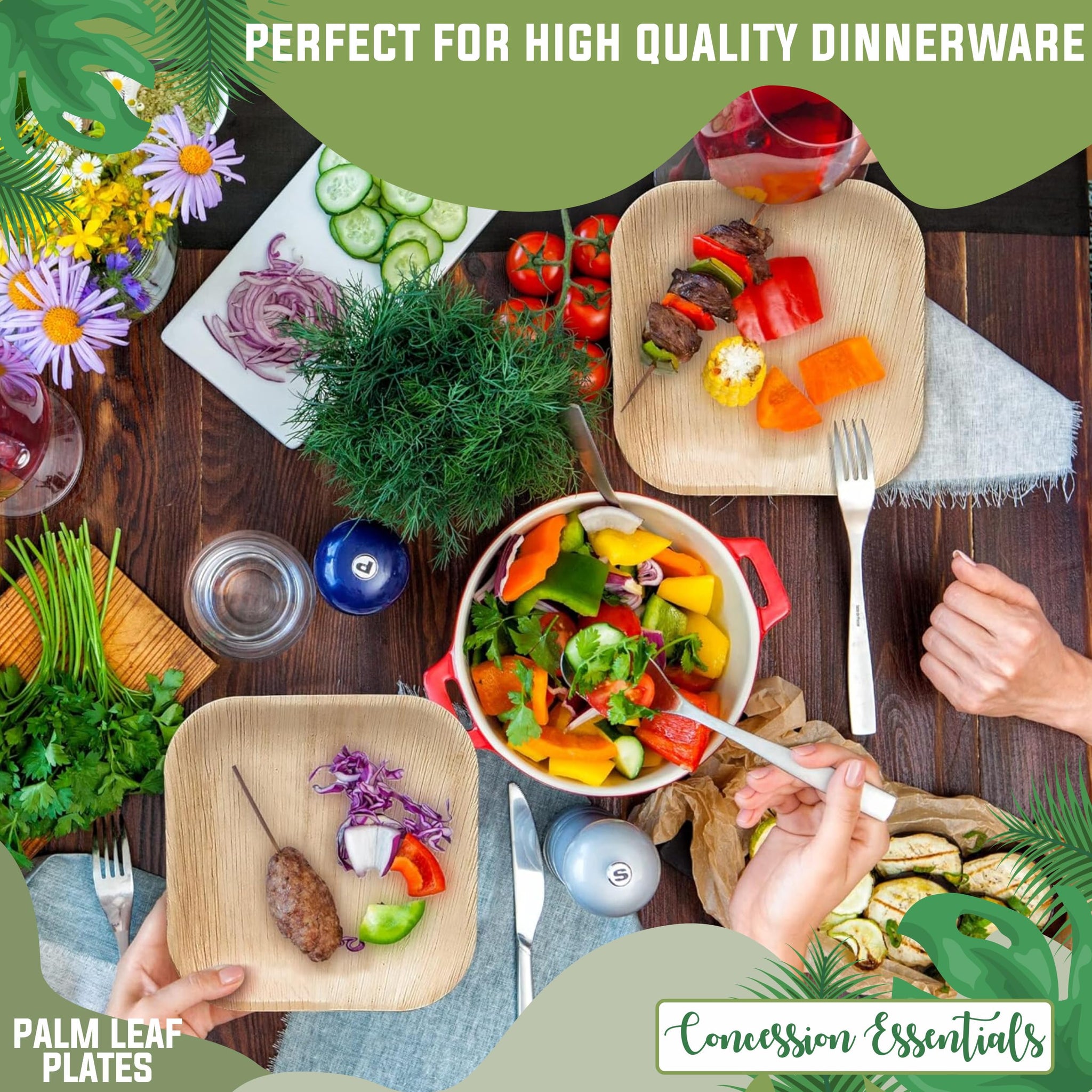 6 Inch Square Palm Leaf Dessert Plates -Bamboo Plates for Appetizers - Compostable and Eco-Friendly- Pack of 100ct