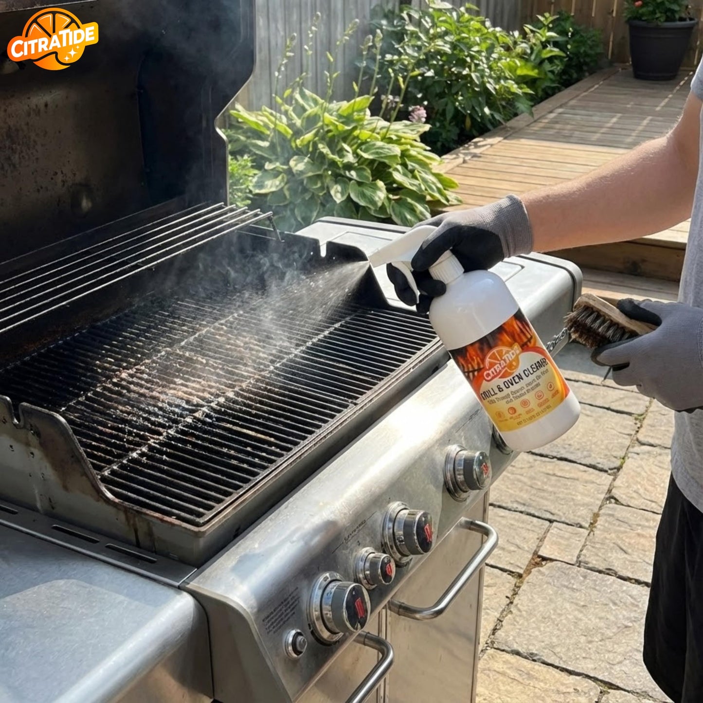 CITRATIDE Grill & Oven Cleaner Spray - Heavy Duty Plant-Based Citrus Degreaser Cleans and Degreases BBQ Cooking Grates and Racks, Pellet and Electric