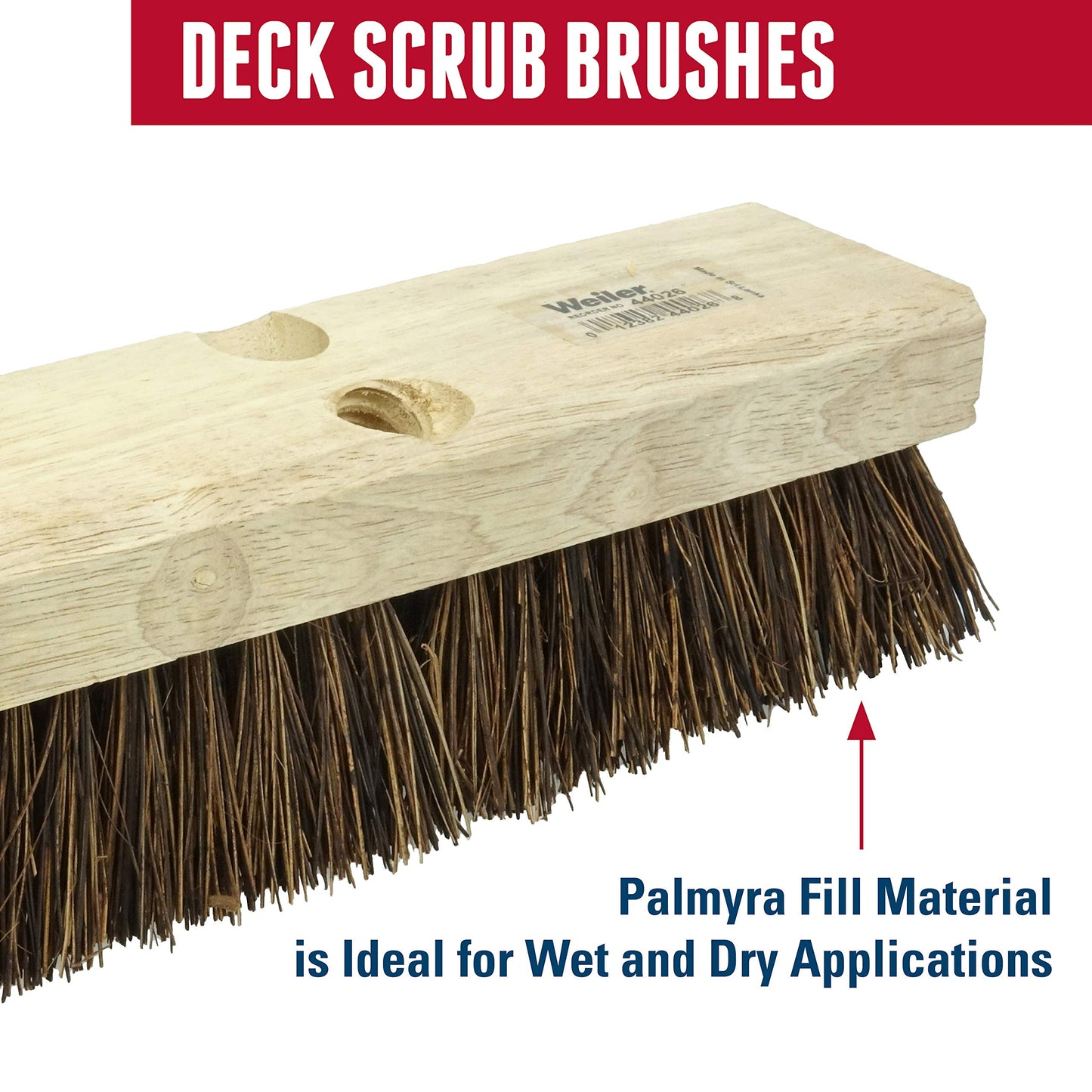 Weiler 44026 Heavy Duty Deck Scrub Brush with Natural Palmyra Bristles for Wooden Decks, Conrete Patios, and Other Rough Surfaces