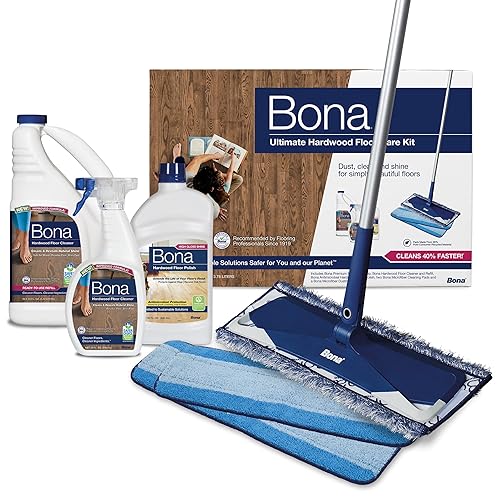 Bona Ultimate Hardwood Floor Care Kit - Pivoting Mop, Cleaning Solution & Refill, Floor Polish, Microfiber Pads for Dusting, Mopping & Polishing