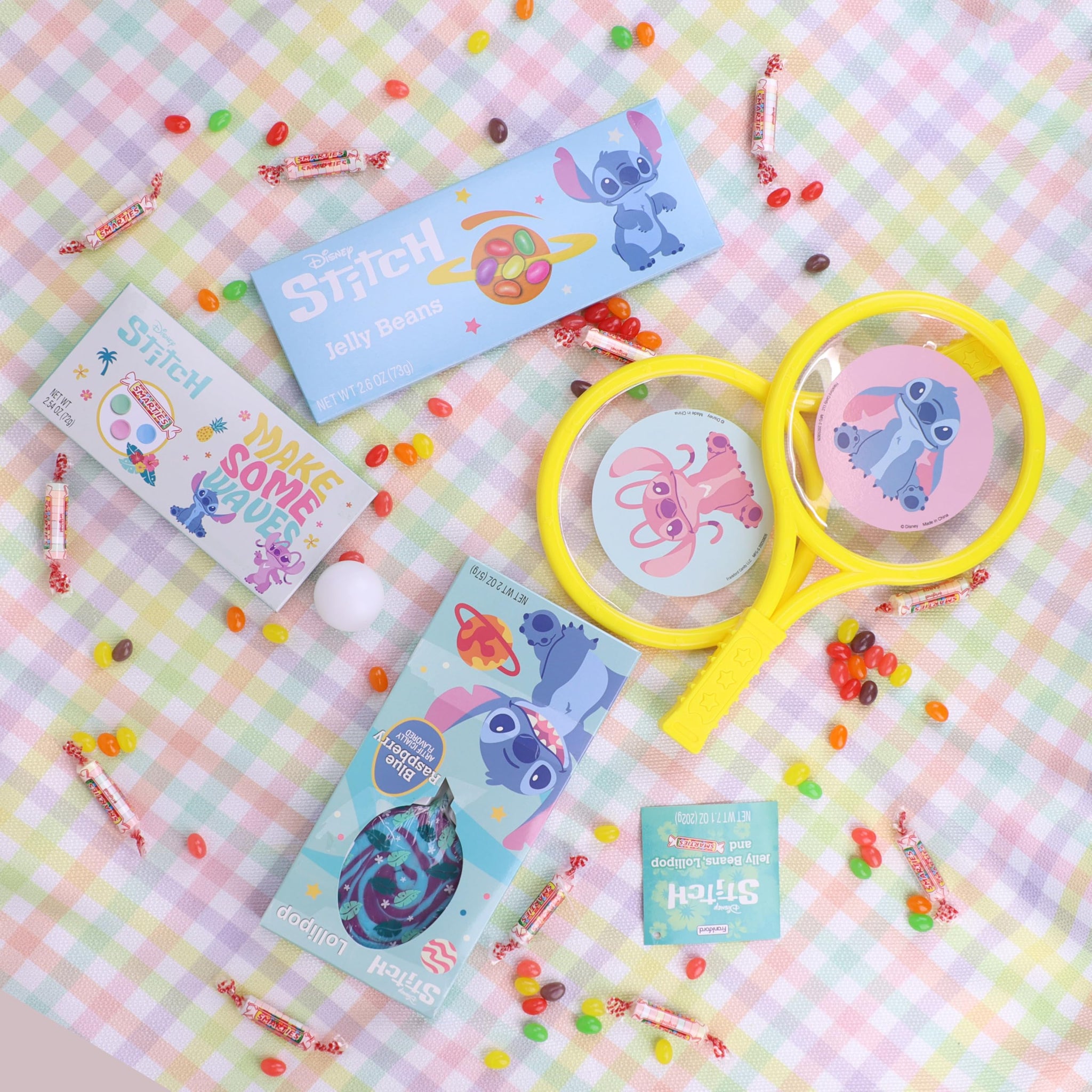 Frankford Disney's Stitch Pre-filled Easter Basket with Games and Activities, Jelly Beans, and Smarties Candy
