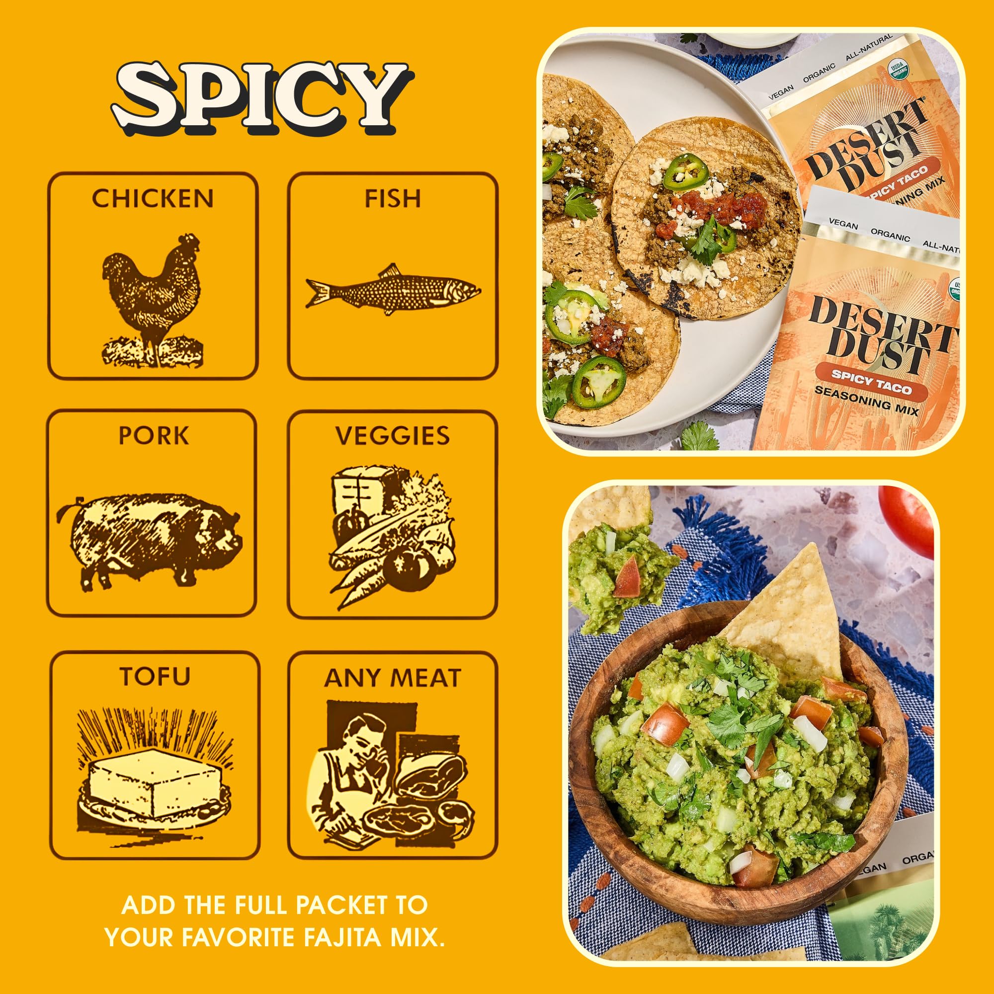 Desert Dust Spicy Taco Seasoning | Bold & Smoky Organic Southwest Spice Blend for Tacos, Fajitas, Grilled Meats & Vegetables | Gluten-Free, Vegan