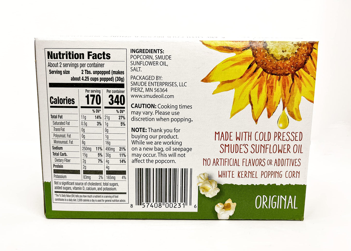 Smude's Brand All Natural Microwave Popcorn - Original | 3 Simple Ingredients - Popcorn, Smude’s Sunflower Oil, & Salt | Healthy Snack, Heart Healthy