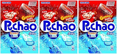 Puchao Gummy n' Soft Candy, Cola and Ramune Soda Flavors, 3.53 oz, Pack of 3