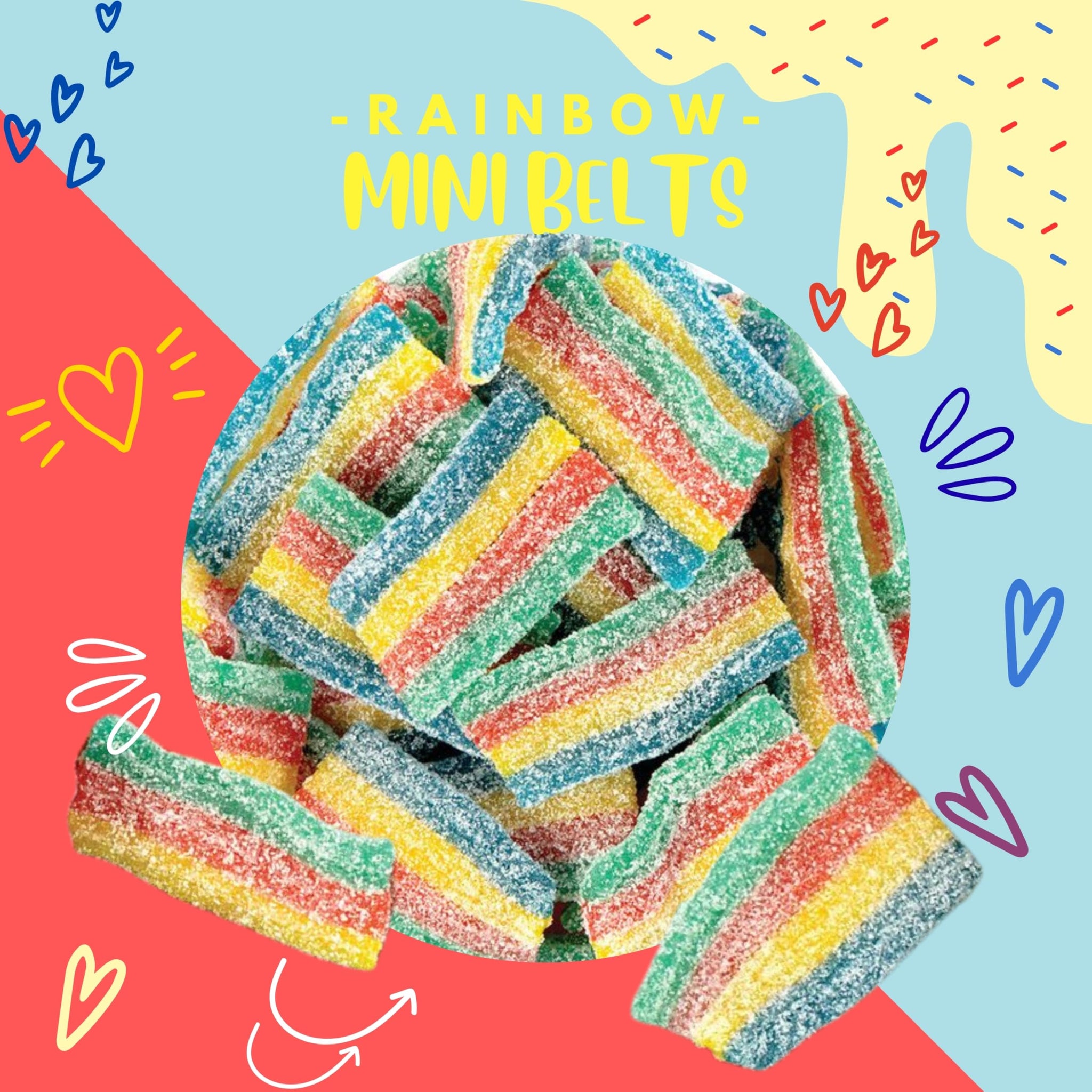 Halal Sour Rainbow Belt Bites | 2 Pound Bag | Halal Sour Mini Rainbow Belt Candy | Snack Size Bulk Gummy Candy for Sharing, Parties & Events, Candy