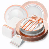 LAXORE 200 Pcs Plastic Dinner Plates - Decorative Disposable Plates - Disposable Plates - Party Plates Set: 25 7’’ & 25 10’’ Plates, 50 Forks, 25