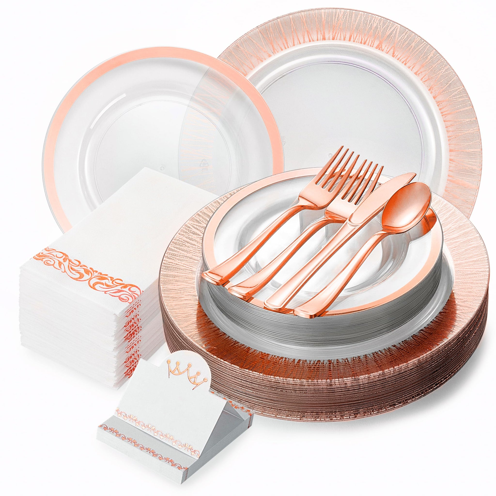 LAXORE 200 Pcs Plastic Dinner Plates - Decorative Disposable Plates - Disposable Plates - Party Plates Set: 25 7’’ & 25 10’’ Plates, 50 Forks, 25