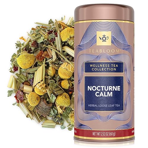 Teabloom Nocturne Calm Loose Leaf Herbal Tea with Chamomile, Citrus & Botanicals | Caffeine-Free Evening Blend | Canister Makes 35-50 Cups |