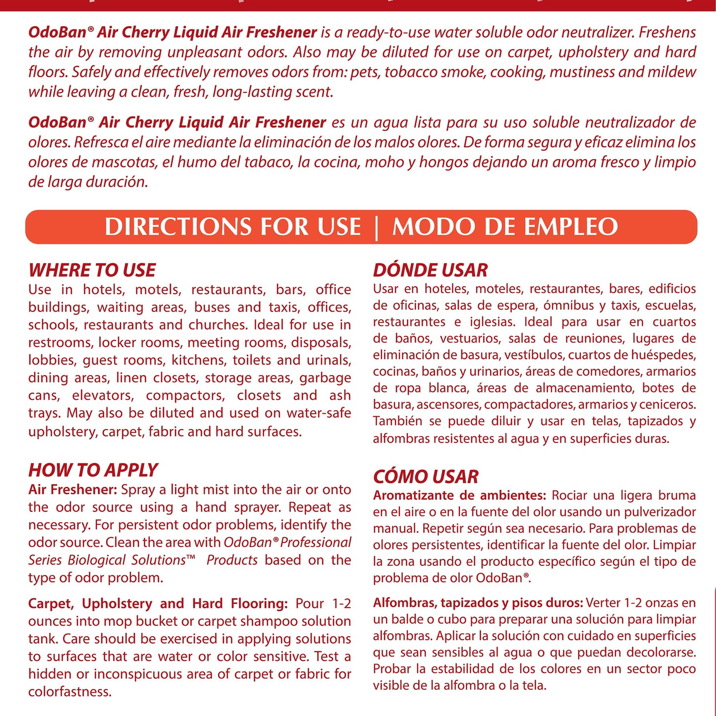 OdoBan Professional Series Ready-to-Use Air Cherry Liquid Air Freshener, Made in the USA, Cherry Scent, 1 Gallon