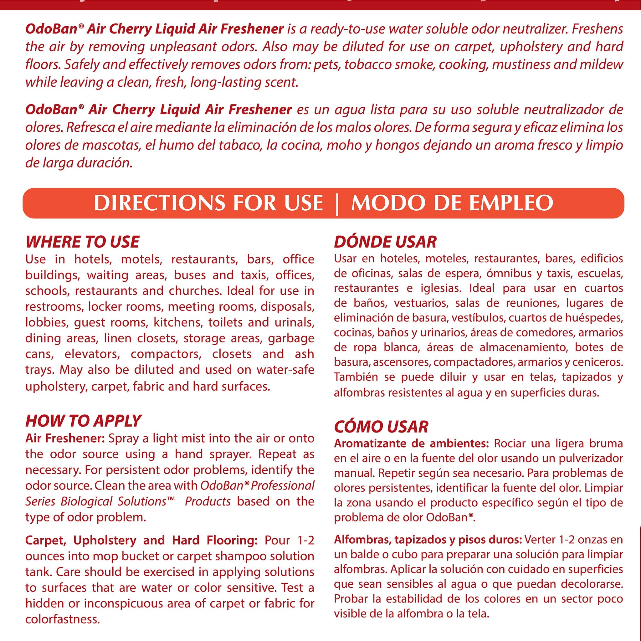 OdoBan Professional Series Ready-to-Use Air Cherry Liquid Air Freshener, Made in the USA, Cherry Scent, 1 Gallon