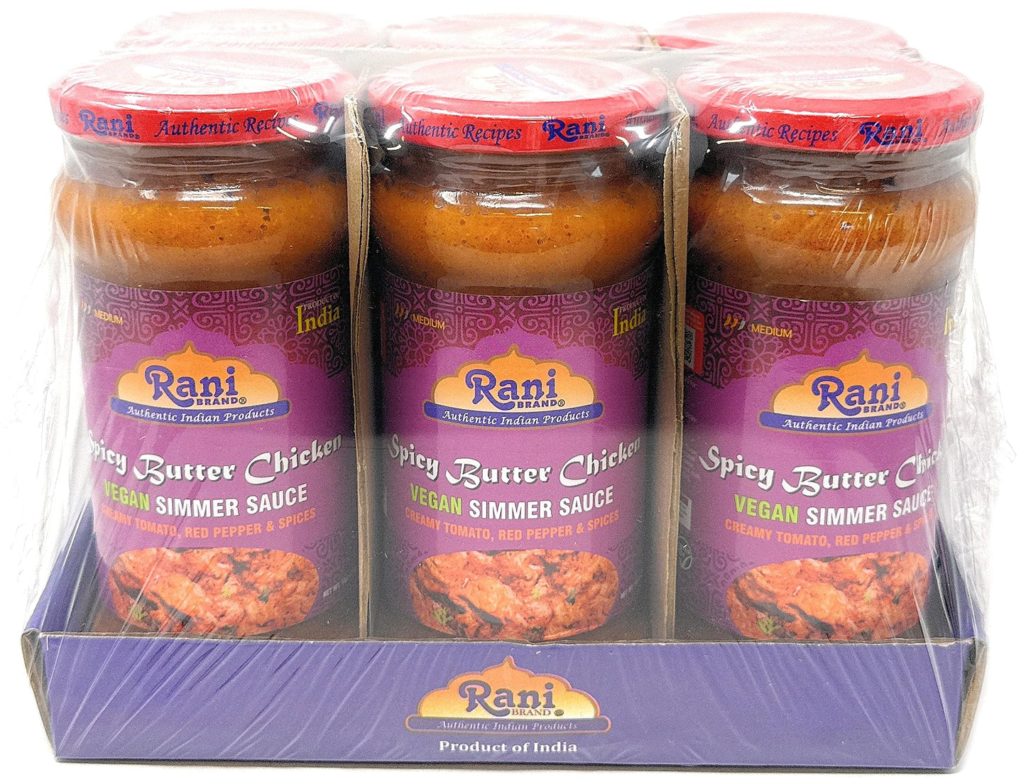 Rani Spicy Butter Chicken Vegan Simmer Sauce 14oz (400g) Glass Jar, Pack of 5 +1 FREE ~ Easy to Use | Vegan | No Colors | All Natural | NON-GMO |