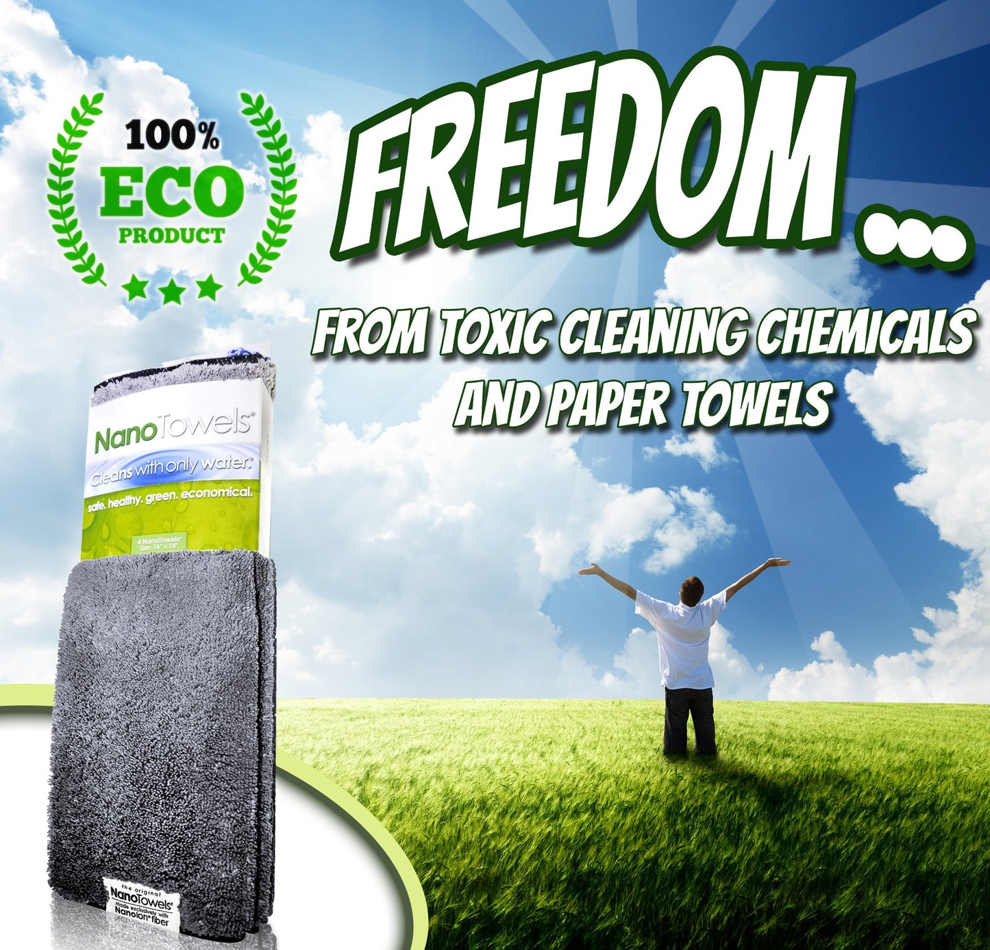 Life Miracle Nano Towels - The Amazing Eco Cloth that Cleans Virtually Any Surface with Only Water. No More Paper Towels Or Toxic Chemicals. 4-Pack