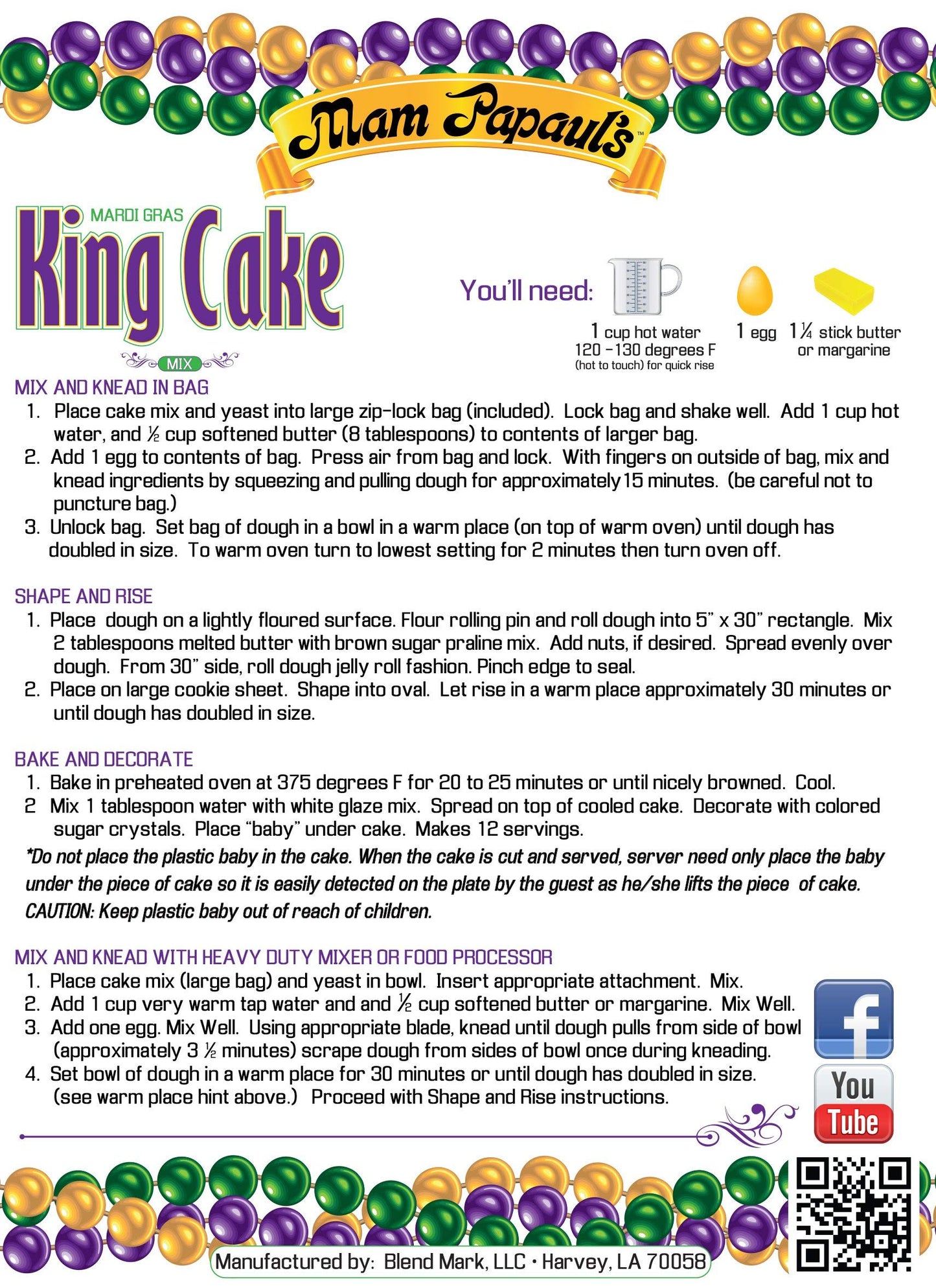 Mam Papaul's King Cake Mix with Praline Filling