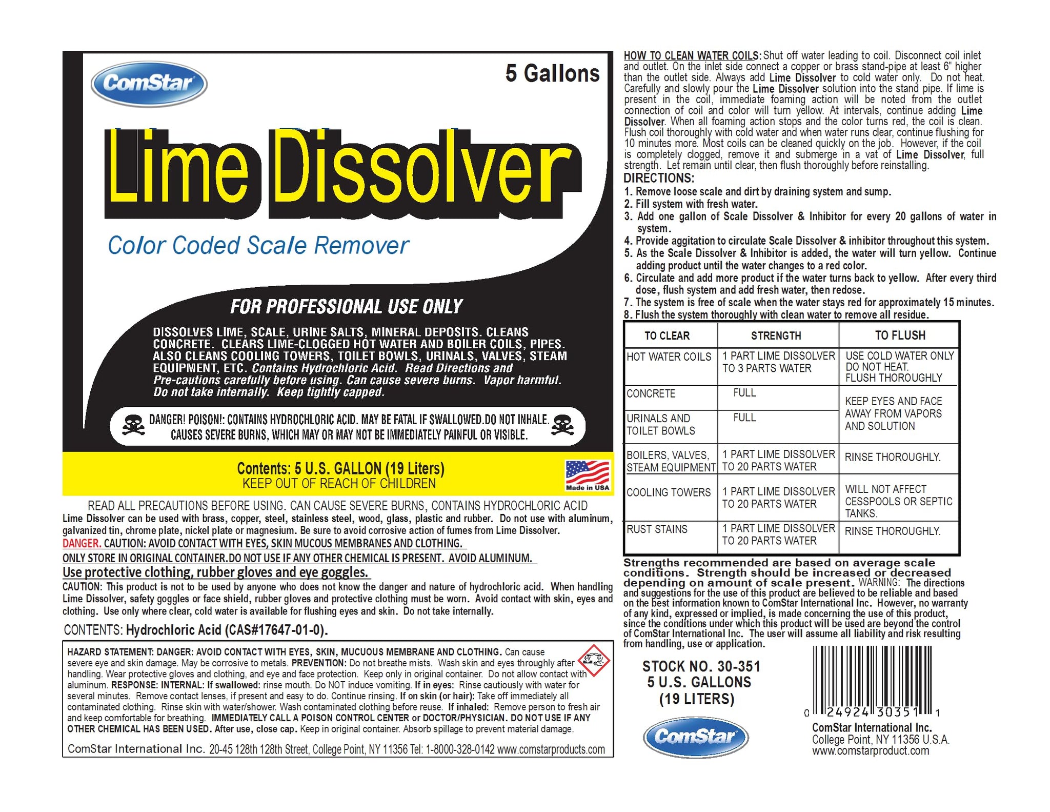 ComStar Lime Dissolver, 5 Gallon & Scale Remover, Industrial Strength Descaler for Cooling Towers, Boilers, Coils, Urinals, Toilet Bowls, Ice