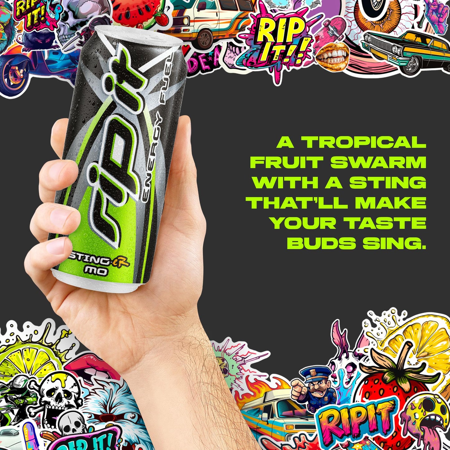 Rip-It Energy Drink | Sting-Er Mo | Tropical Fruit Flavor | 12-Pack (16oz Cans) | 160mg Caffeine | Smooth Finish | Ignite Focus | Hardcore Energy That
