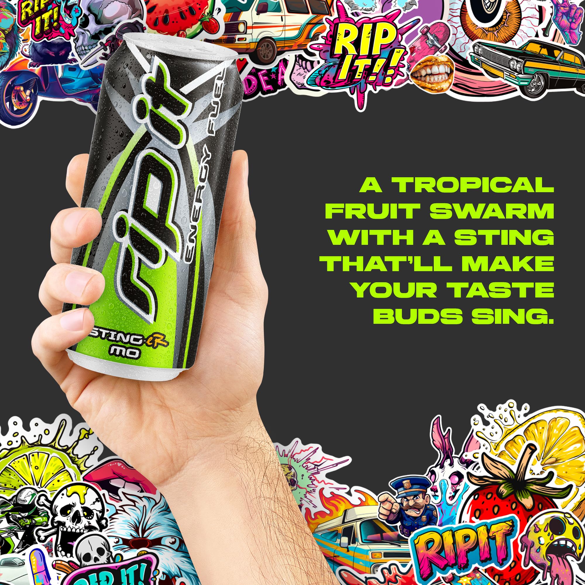Rip-It Energy Drink | Sting-Er Mo | Tropical Fruit Flavor | 12-Pack (16oz Cans) | 160mg Caffeine | Smooth Finish | Ignite Focus | Hardcore Energy That
