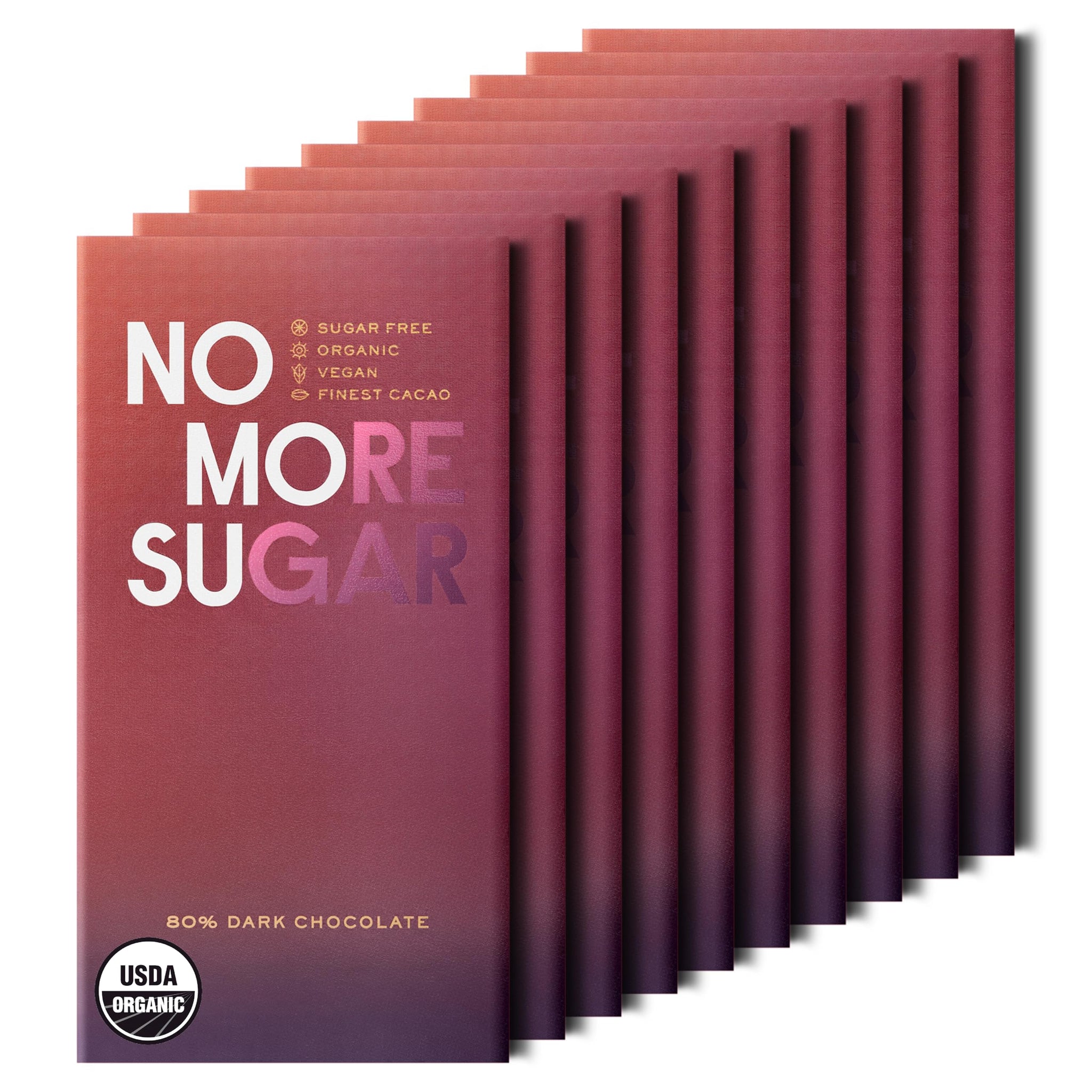 NOMOSU | Organic 80% Dark Chocolate Bar | 60g | 10 Pack | Sugar Free | USDA Organic | Keto & Low Carb Friendly | Vegan | Smooth Bold Flavor | Guilt