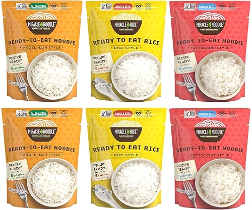 Miracle Noodle Variety Pack (Angel Hair, Fettuccine & Rice) - Ready To Eat Shirataki Noodles, Keto Friendly, Gluten & Soy Free, Low in Carbs