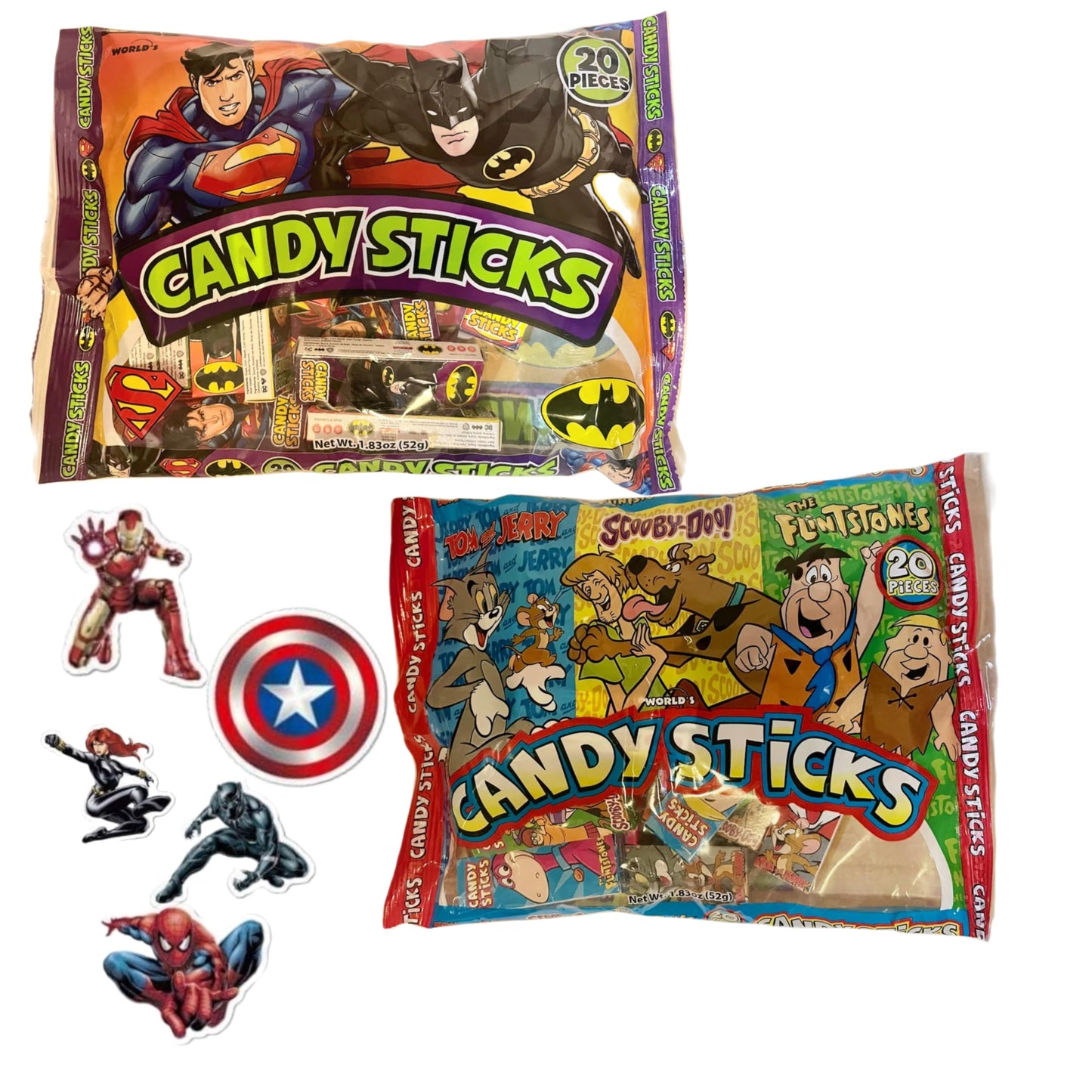 Candy Sticks Variety Pack Comix & Superheros Characters | Individually Boxed 40 Count | Classroom Gifts, Party Favors, Halloween, Birthdays | Stickers