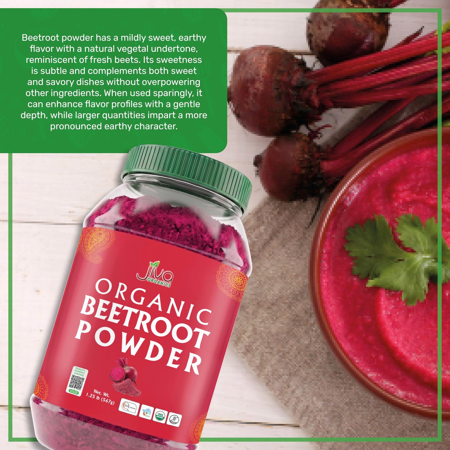 Jiva Organics Beet Root Powder 1.25 LB Bulk Bag - for Baking & Smoothies - Pure & Natural, Non-GMO, Vegan