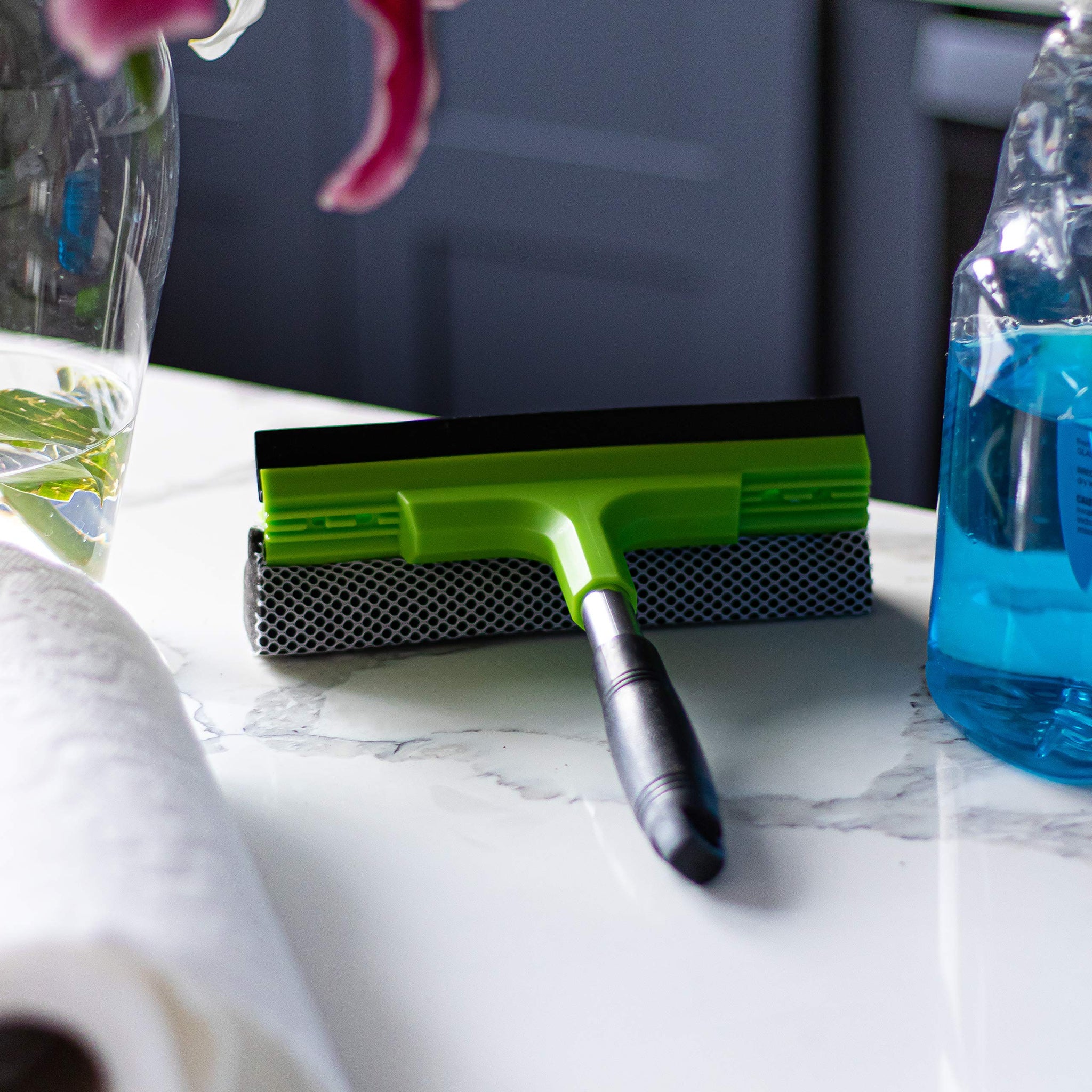 Window Squeegee Cleaning Tool | Squeegee Cleaner for Windows, Glass, Car Windshield | 2-in-1 Squeegee and Scrubber Sponge Washing Kit | Multi-Surface