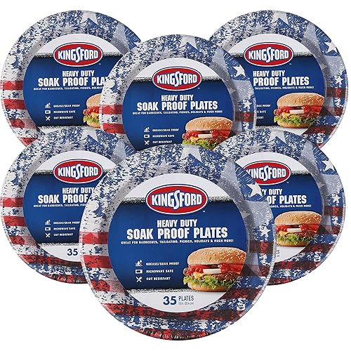 Kingsford Heavy Duty Paper Plates, Patriotic American Flag Disposable Dinner Plates for BBQ Parties, Tailgates, and Outdoor Cookouts, Durable Party