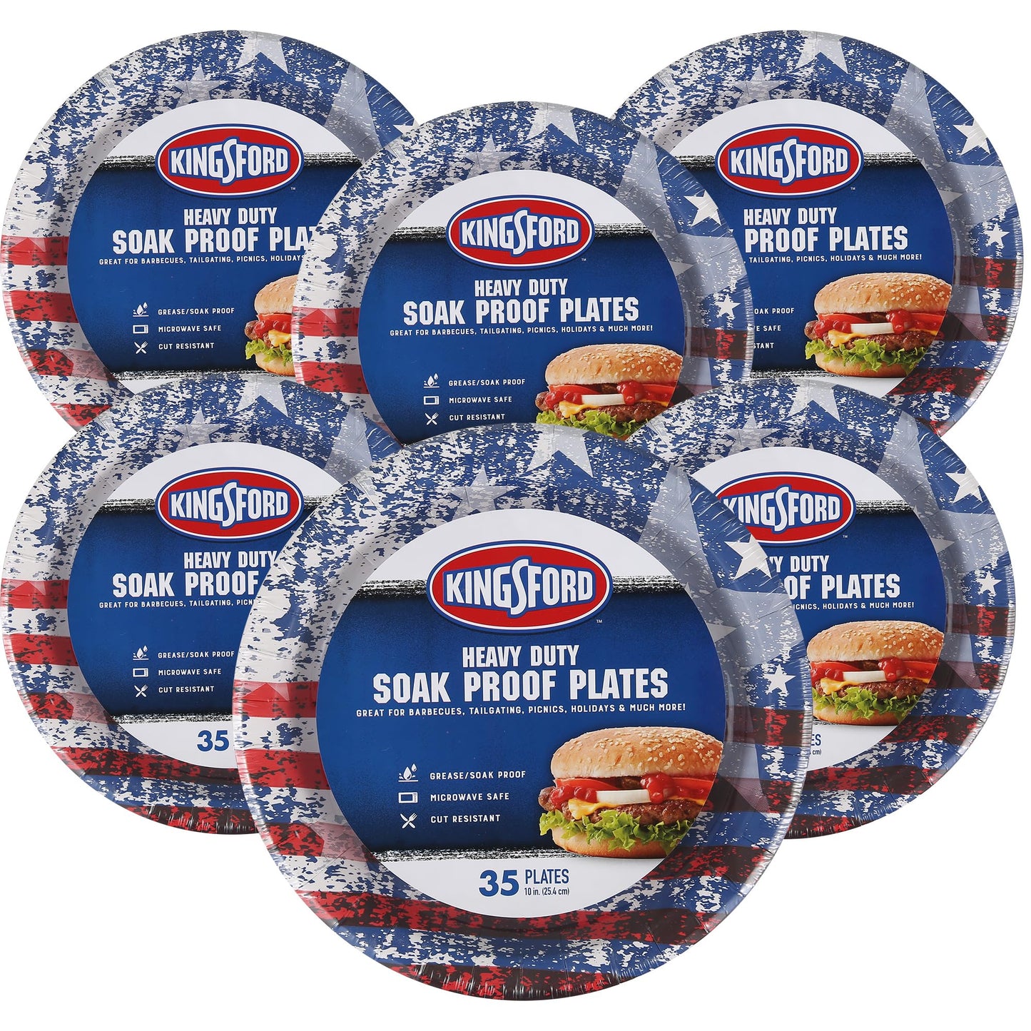 Kingsford Heavy Duty Paper Plates, Patriotic American Flag Disposable Dinner Plates for BBQ Parties, Tailgates, and Outdoor Cookouts, Durable Party