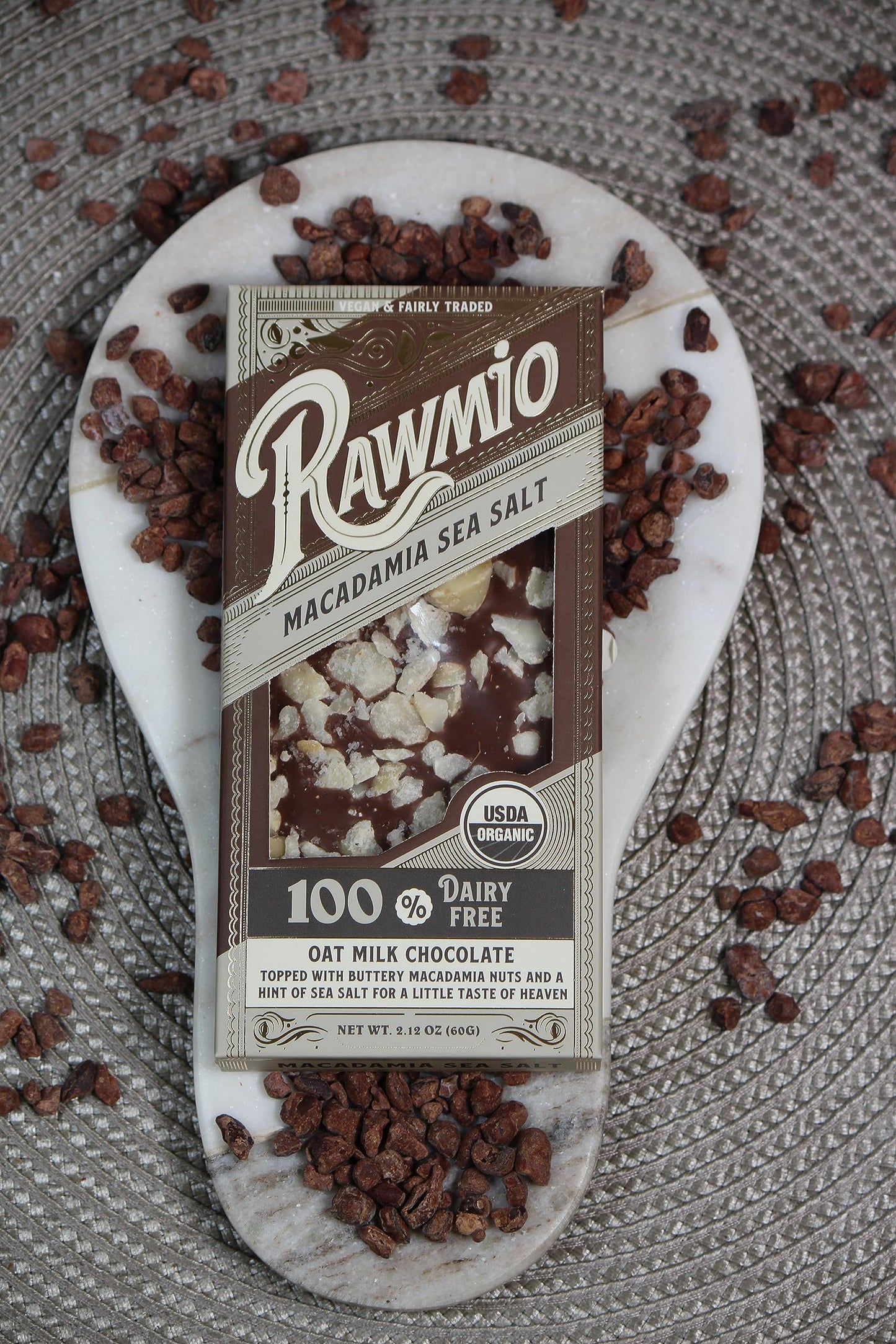 Rawmio Macadamia Sea Salt Bark - 2.12 oz. - Raw, Organic, Vegan, Kosher - Pack of 12